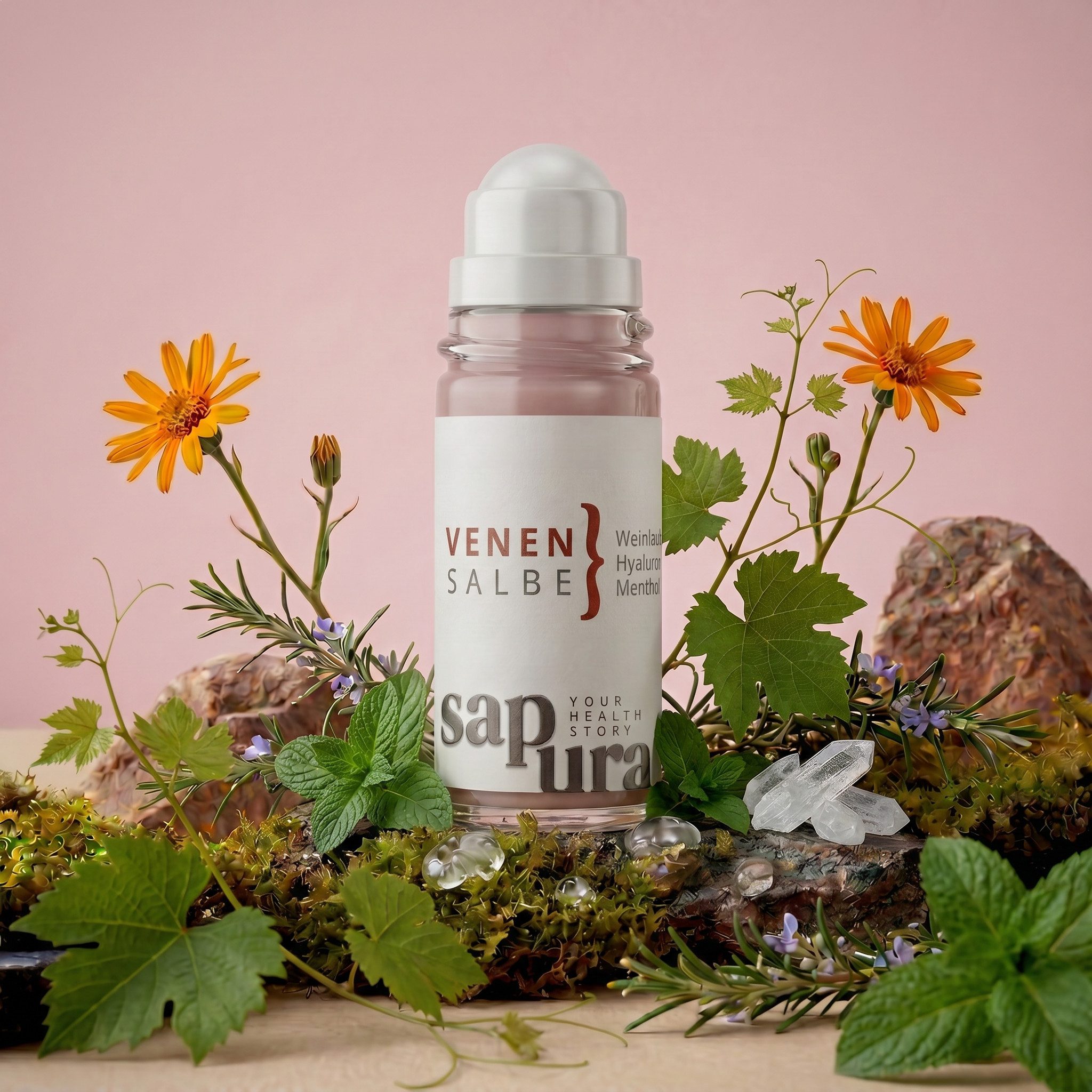 SAPURA Health Körpercreme Venensalbe Roll-On mit rotem Weinlaub, Bei schweren & müden Beinen