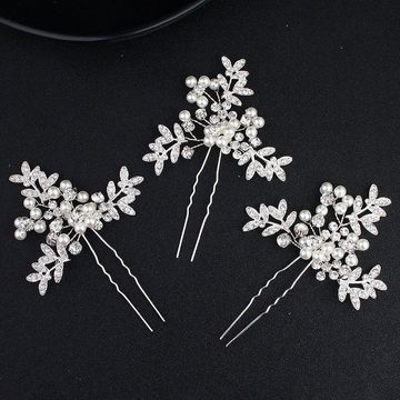 AUKUU Diadem Einfache Einfache Brauthaarnadel exquisite handgewebte Nadeln, Perlen und Strass Brautkleid Kopfschmuck