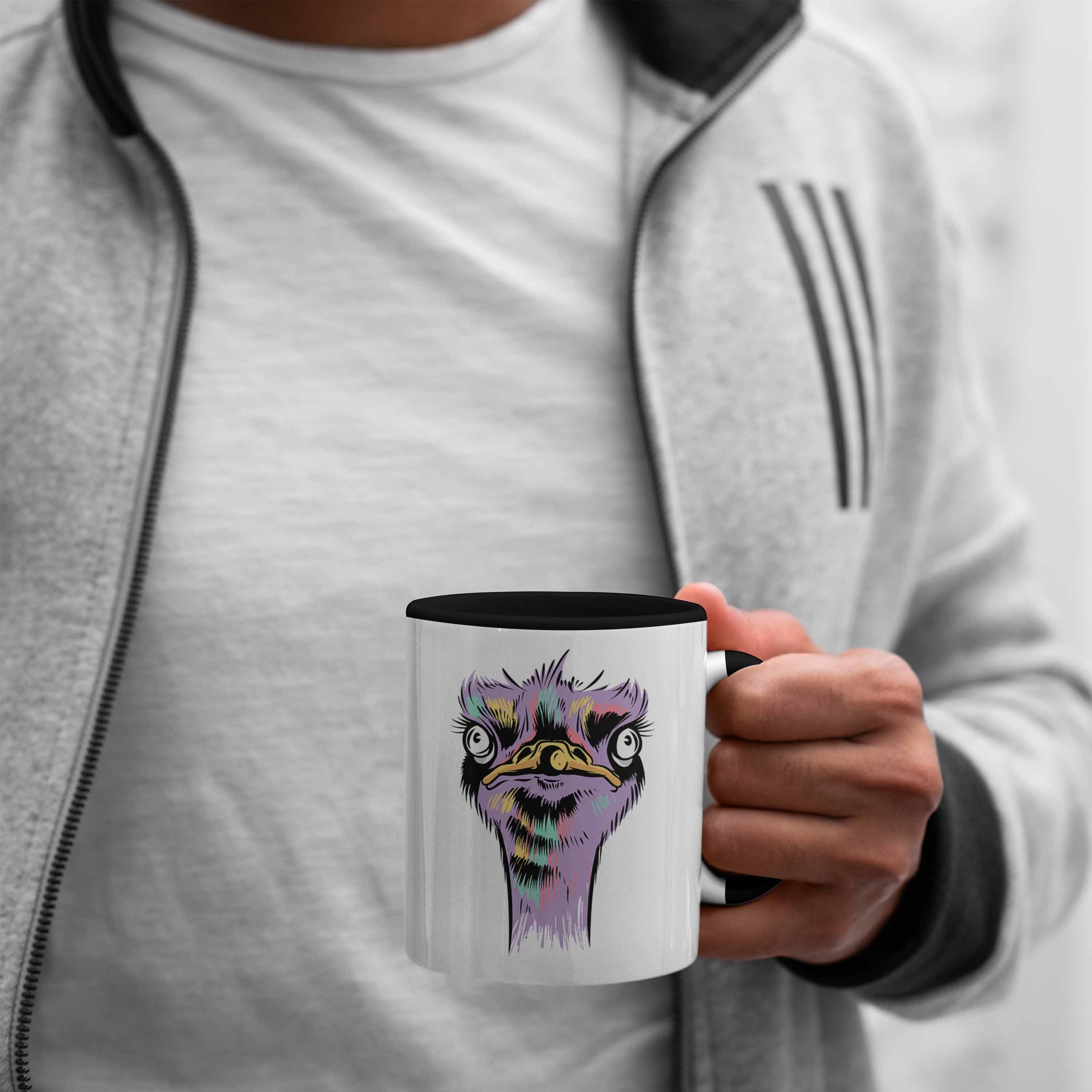 für Tasse Geschenk Vogel Strauß Safari-Liebhaber Trendation Lustige Tasse Schwarz