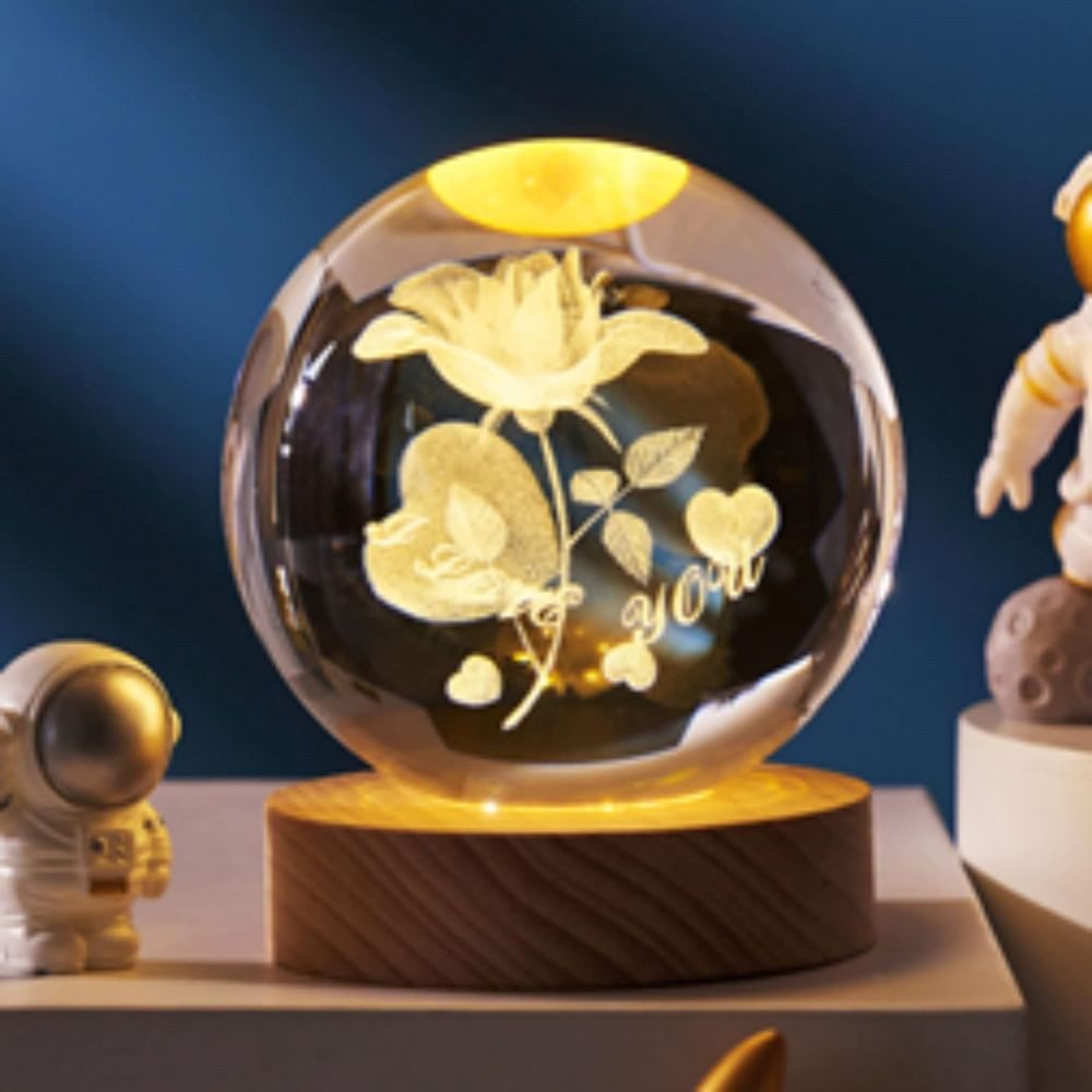 LED Dekolicht 3D-Kristallkugel Nachtlicht Leuchtende Nachttischlampe Geschenk Lampe