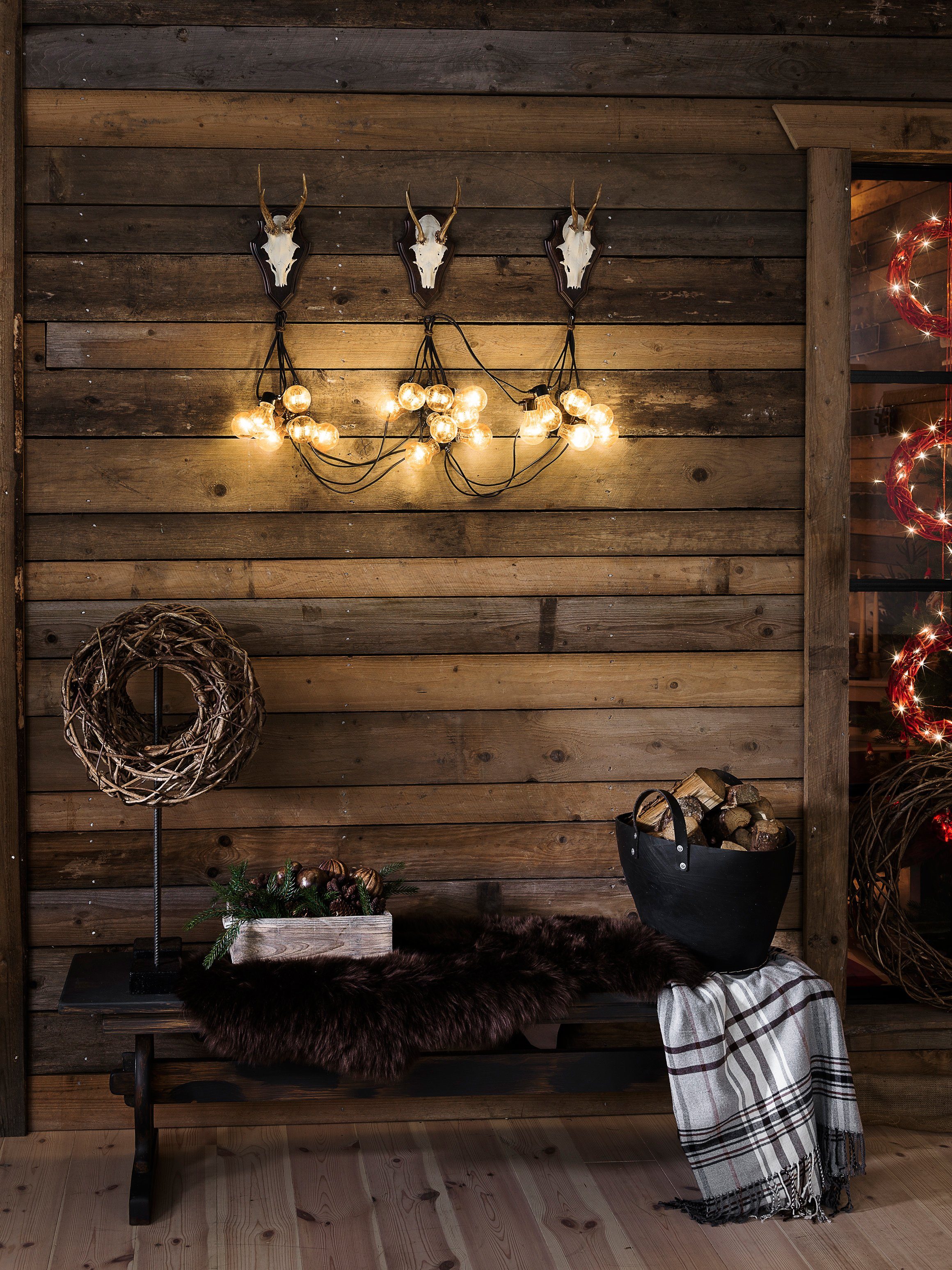 KONSTSMIDE LED-Lichterkette Weihnachtsdeko aussen, 10-flammig, bernsteinfarbene Birnen LED / Biergartenkette, Dioden klare 10 80
