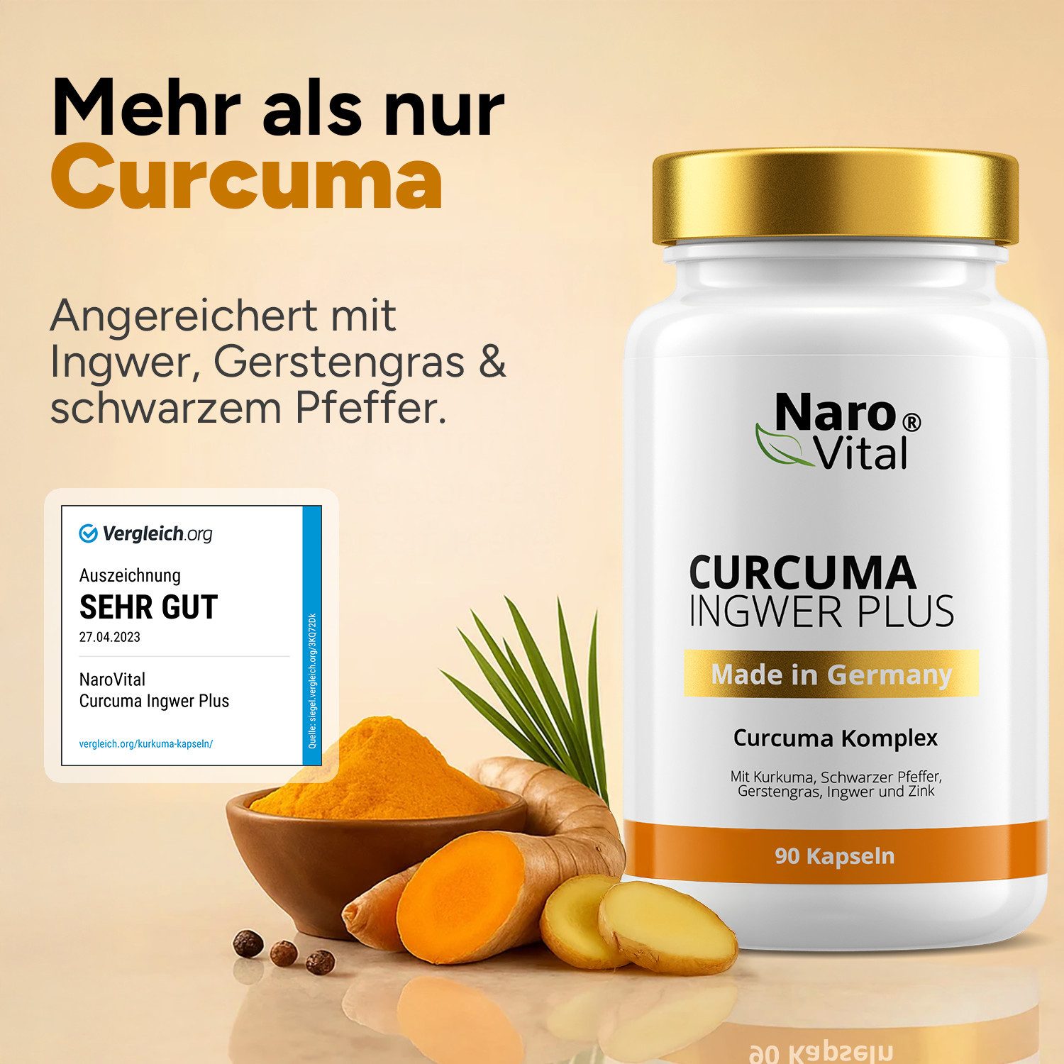 NaroVital Curcuma Ingwer Plus mit Kurkuma Extrakt, Piperin, Curcumin - 90 vegane Kapseln, 90 St.