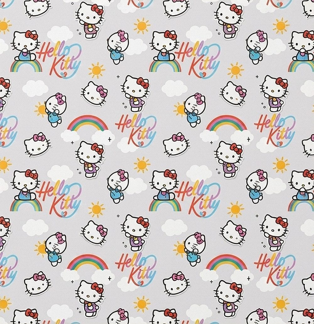 larissastoffe Stoff Lizenzstoff Baumwollstoff Webware Hello Kitty Katze, Meterware, 50 cm x 150 cm