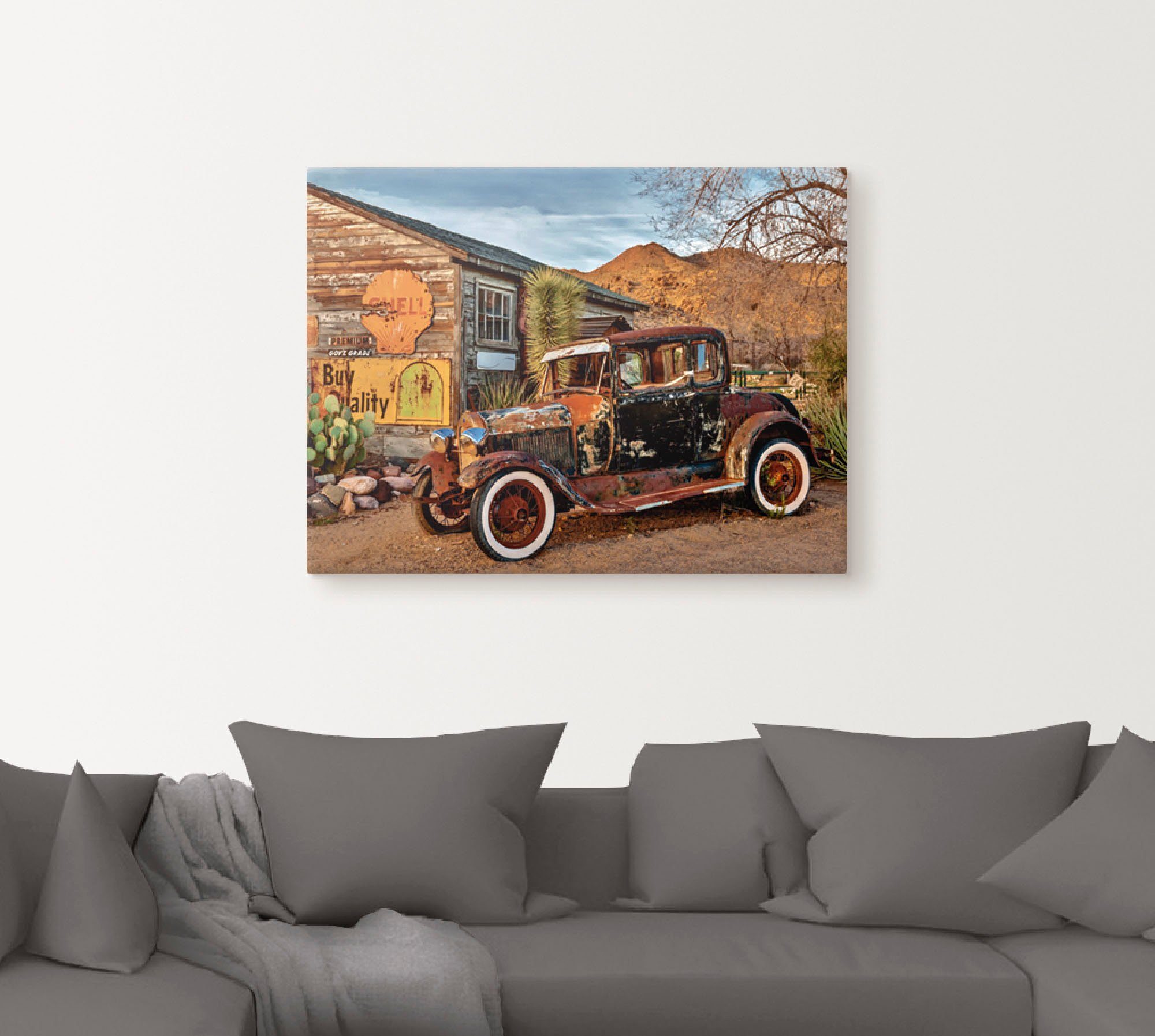 Artland Leinwandbild Oldtimer Route 66 Hackberry, Auto (1 St), auf Holzrahmen gespannt