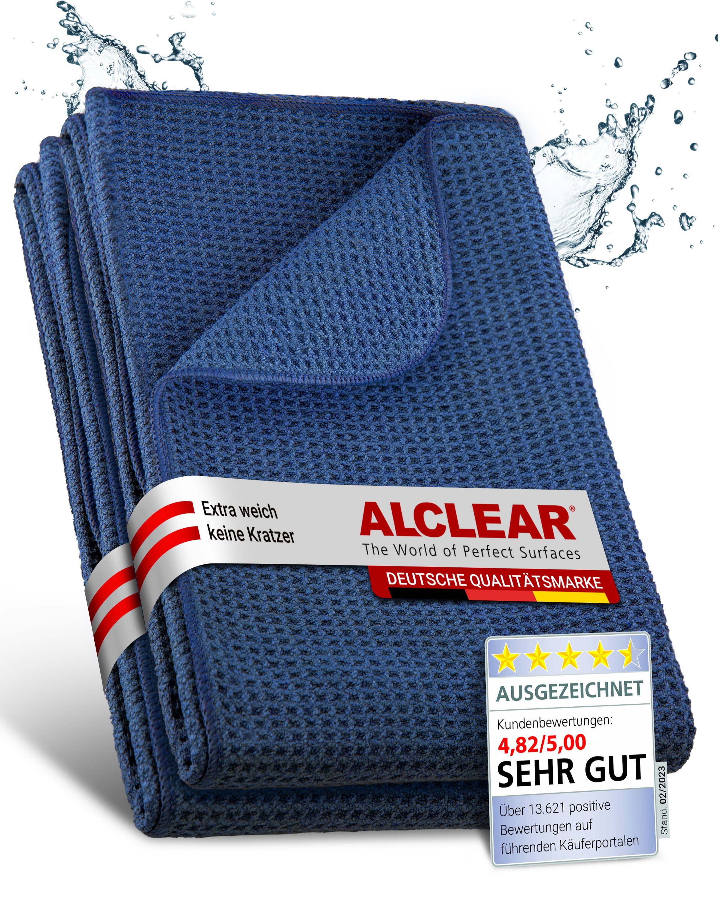 ALCLEAR 820901_2 Microfasertuch Trockenwunder, 2er, 60x40cm, Auto/Küche navy Mikrofasertuch (70% Polyester, 30% Polyamid, 40x60 cm)