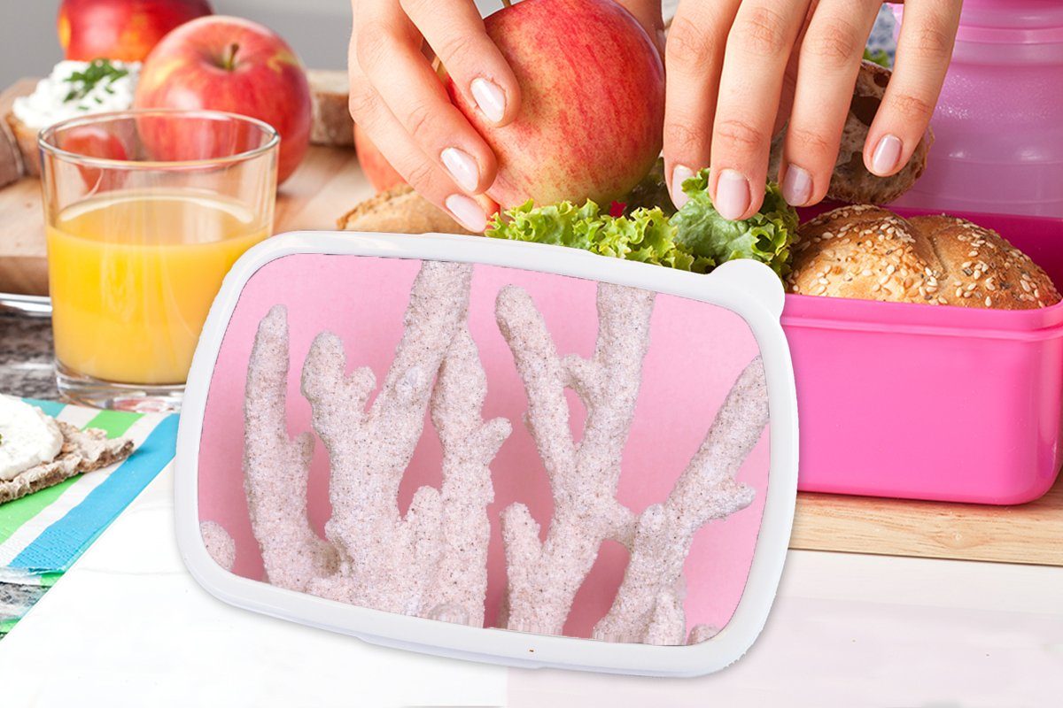 MuchoWow Lunchbox Koralle - Rosa - Kunststoff Snackbox, für Kinder, Brotbox (2-tlg), Erwachsene, Brotdose Kunststoff, Mädchen, Sommer