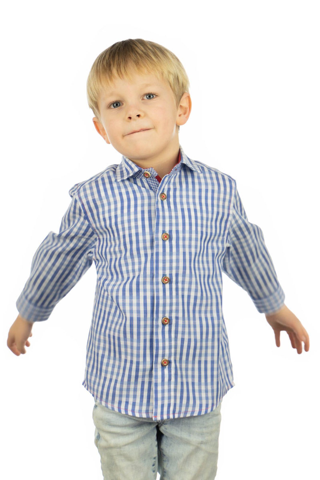OS-Trachten Trachtenhemd Pexxa Langarm Jungen Hemd mit 3D-Optik hellblau/bleu