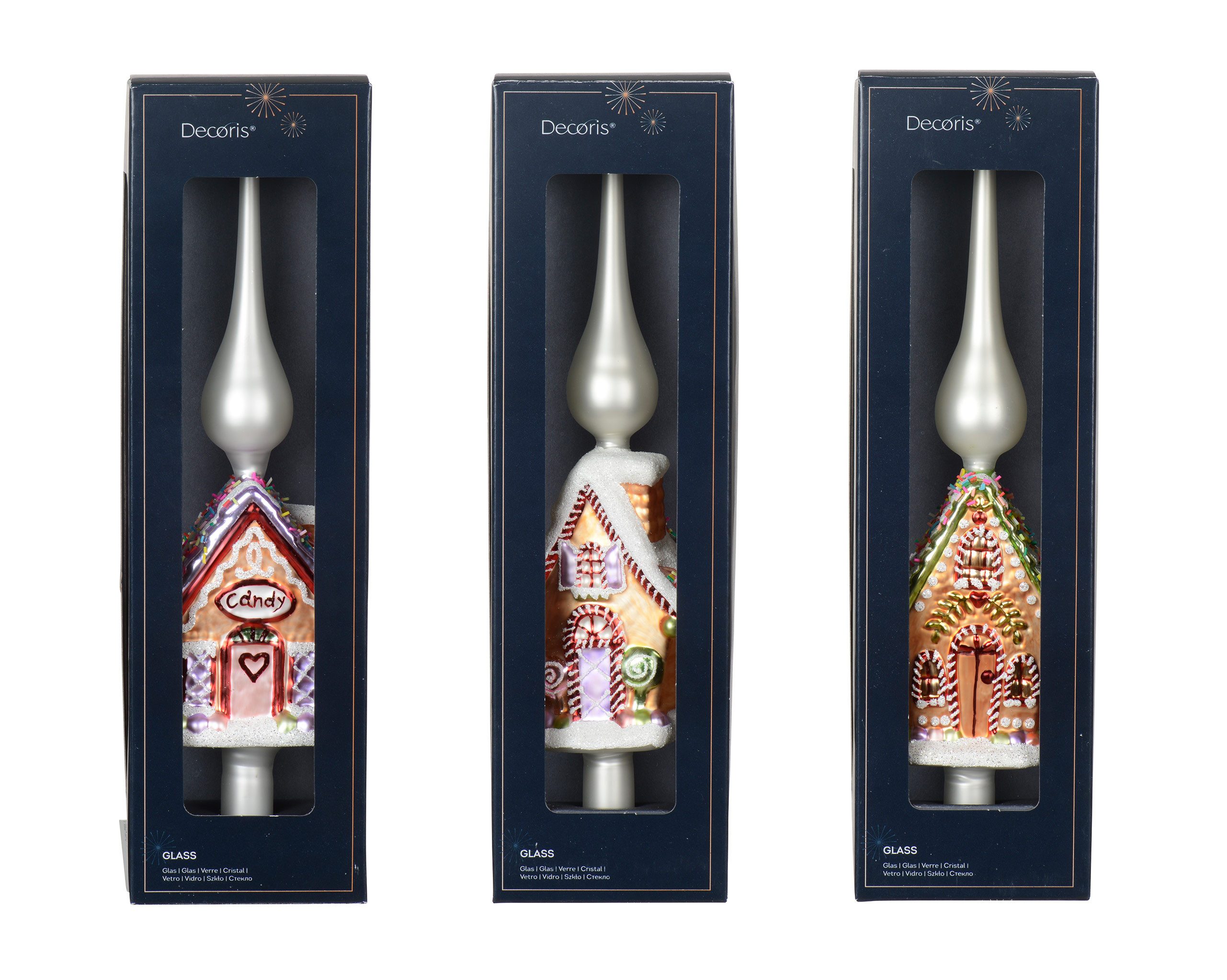 Kaemingk Christbaumspitze, Christbaumspitze Glas Lebkuchenhaus 31cm 1 Stück sortiert Weiß / Bunt