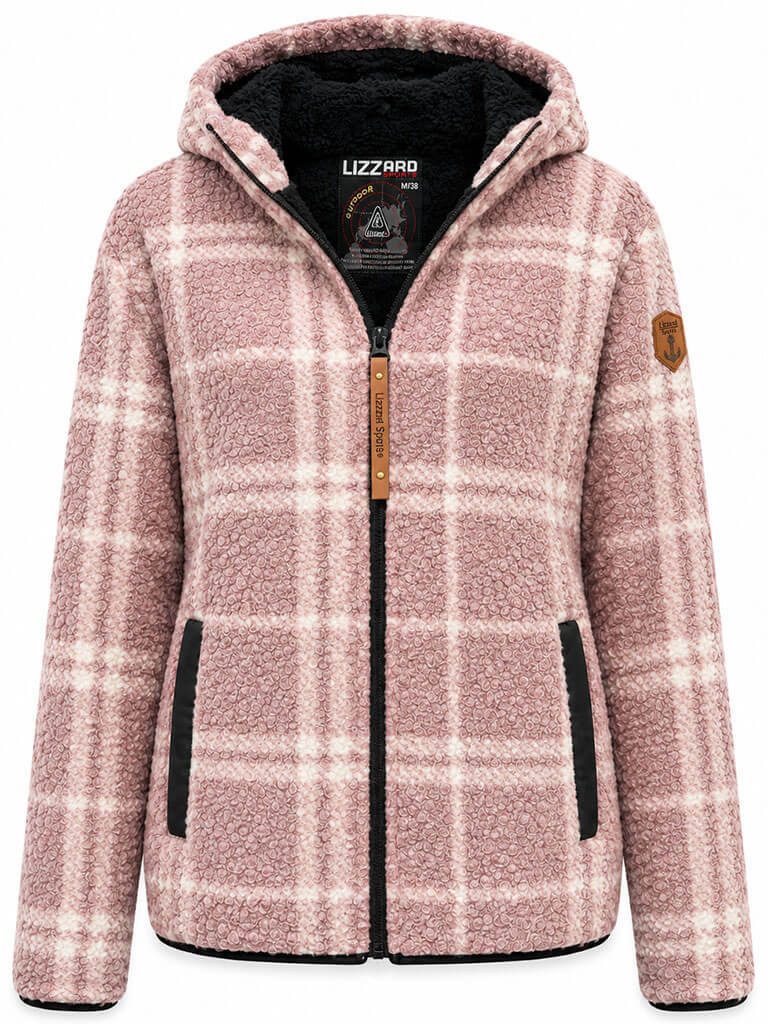 Lizzard Sports Fleecejacke Damen Sherpa-Fleecejacke 20522 Karomuster - Übergangsjacke Fleece Kapuze, Frontreißverschluss, Seitliche Eingrifftaschen, Innentasche