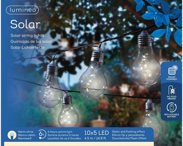 Lumineo LED-Lichterkette, LED Solar Lichterkette Glühbirnen Kunststoff Outdoor 4,5m Warmweiß