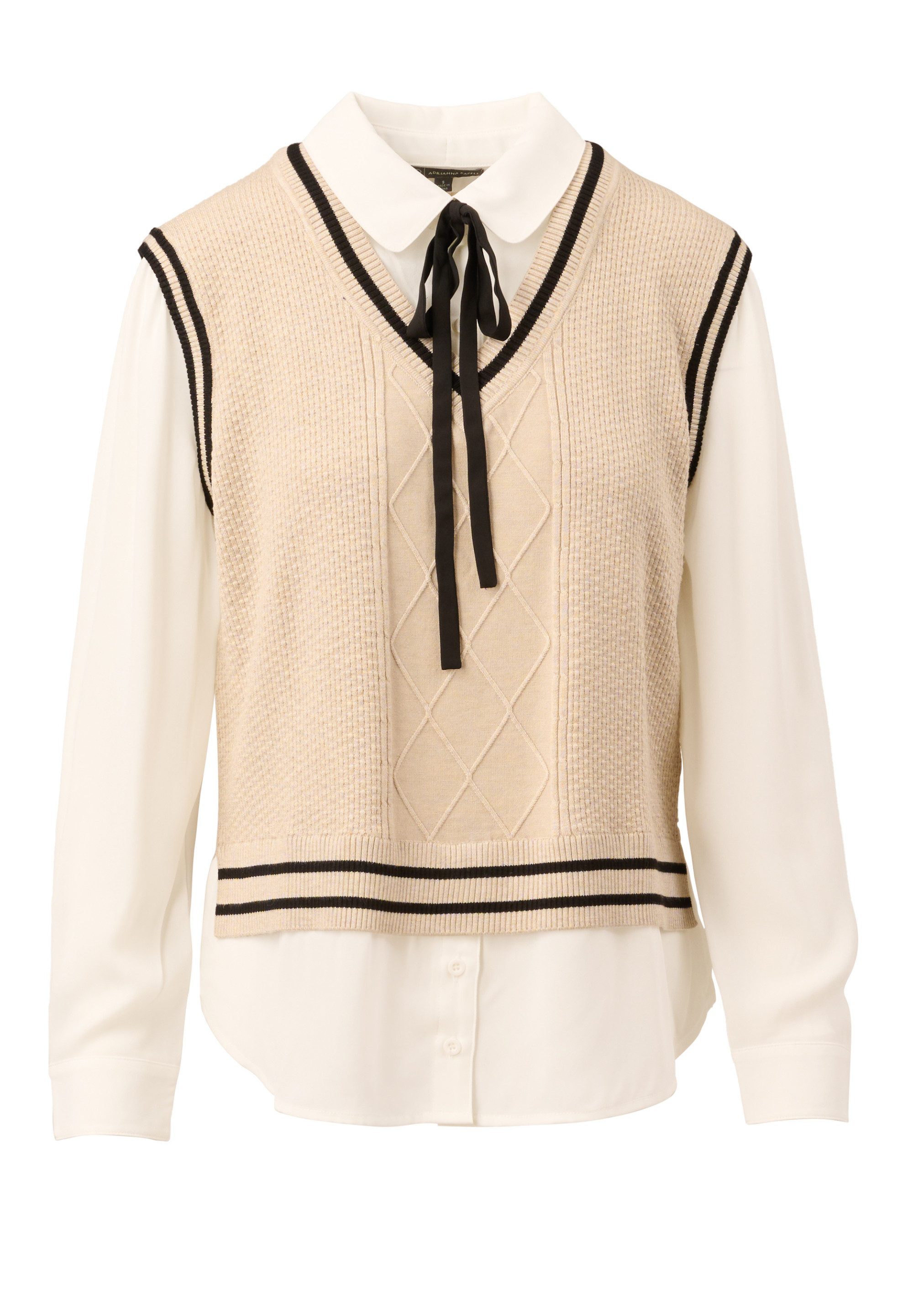Adrianna Papell Strickpullover Long Sleeve Tie Neck Sweater Vest Twofer Top günstig online kaufen