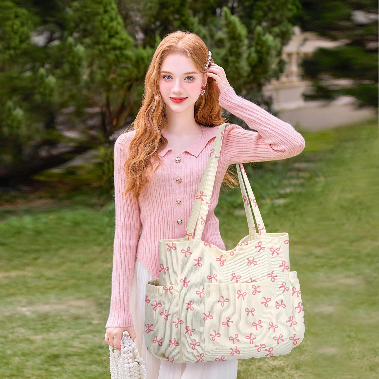 Zaewry Umhängetasche Cord-Shopper für Damen, Schultertasche, stylische Tragetasche, mit 6 Fächern – Umhängetasche für Arbeit, Reisen & Fitnessstudio