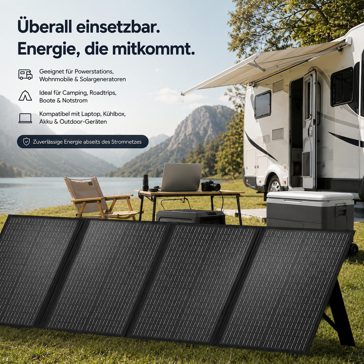 GLIESE Solarmodul 400W Faltbares Solarpanel – 36V, 4-in-1, 12,8 kg, für Camping, 400W faltbar, 36V, 4-in-1, IPX4, 12,8 kg – für Camping & Wohnmobil. – Bild 2 von 5