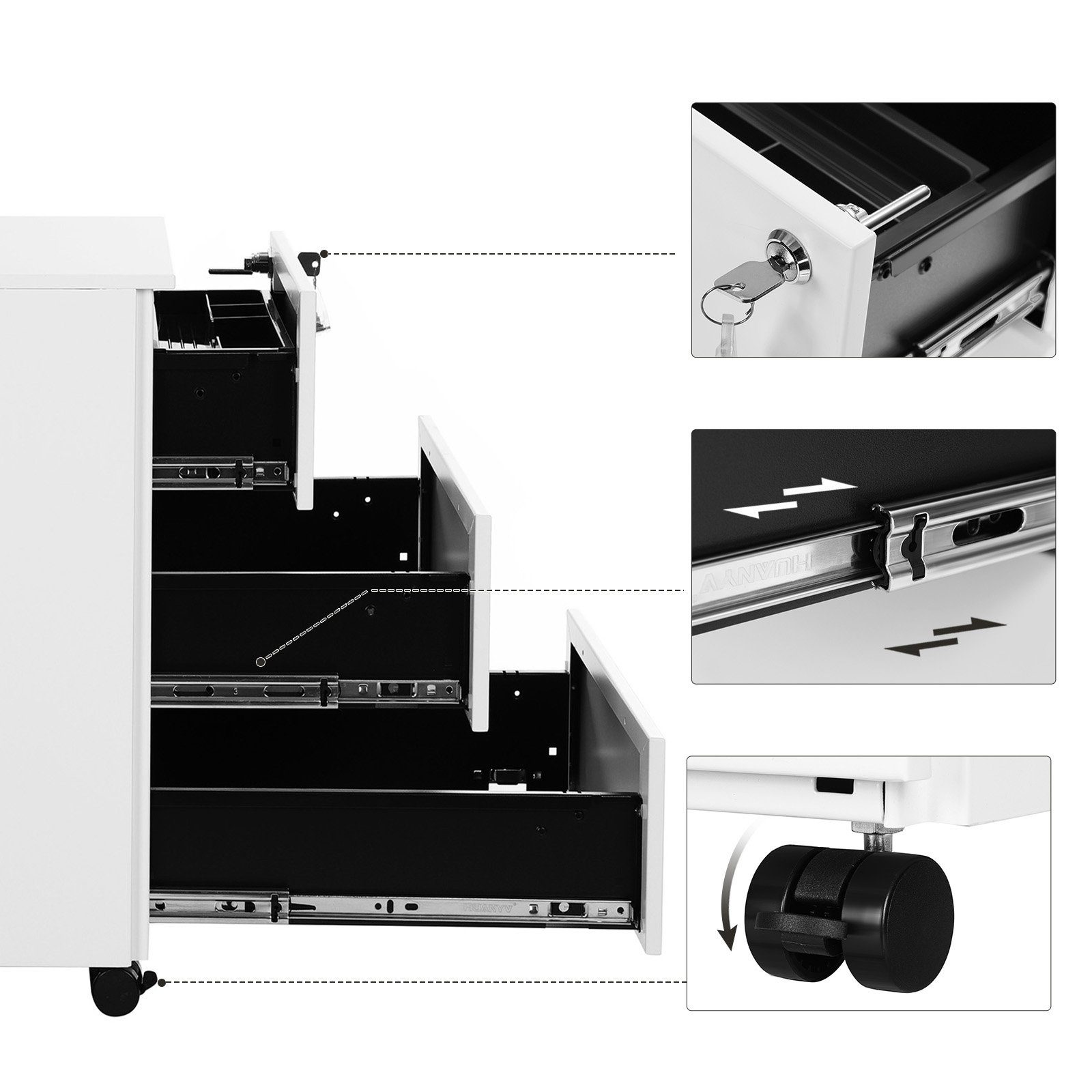 Büroutensilien, Rollcontainer, SONGMICS Rollcontainer Aktenschrank weiß schwarz