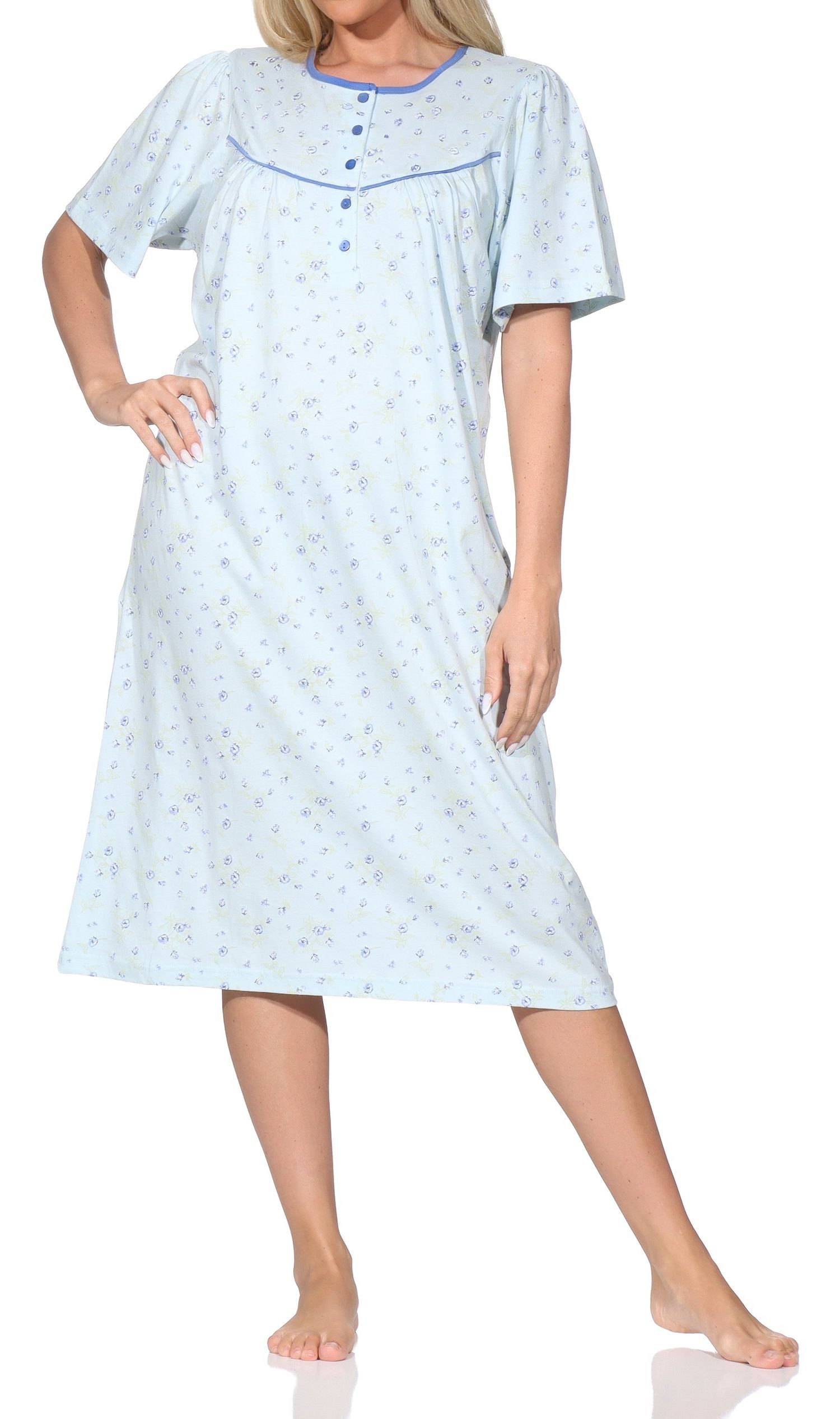 Normann Nachthemd Normann Damen Nachthemd kurzarm – Romantisches Floral-Design