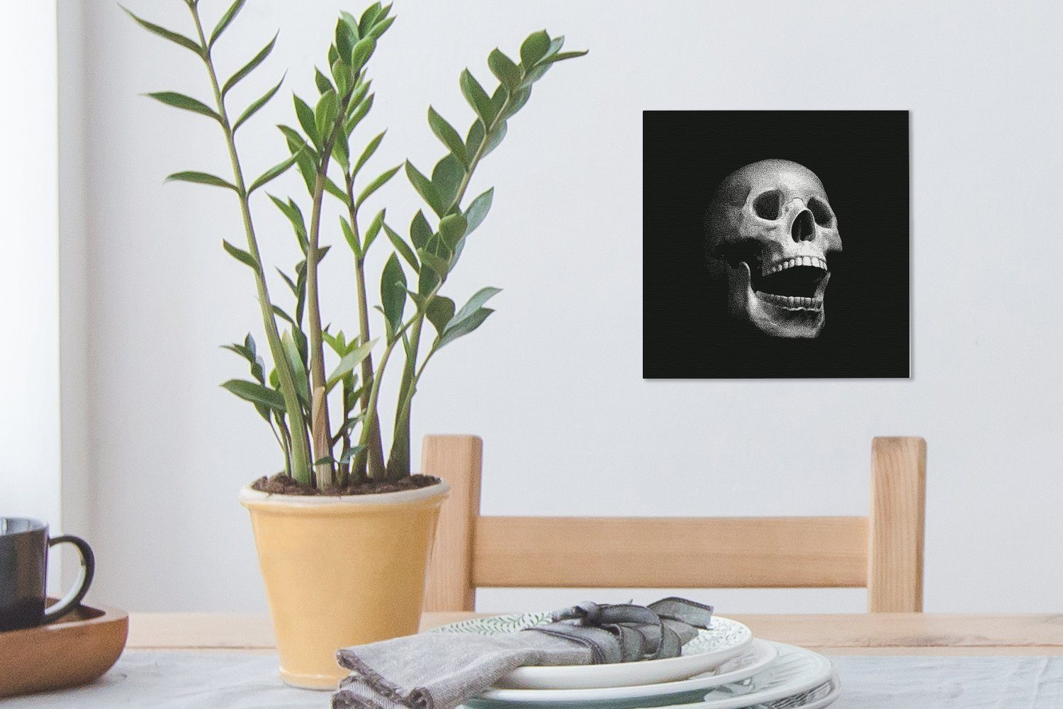 für Illustration Schädels, natürlichen St), OneMillionCanvasses® Schlafzimmer eines (1 schwarz-weiße Eine Bilder Leinwandbild Wohnzimmer Leinwand