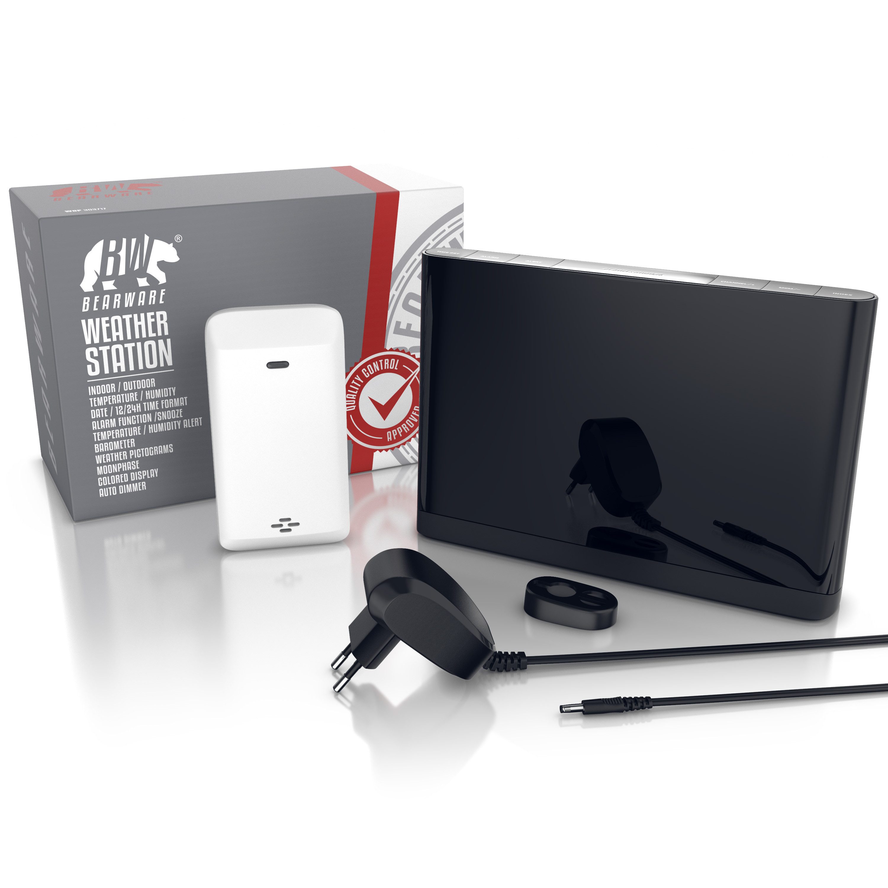 BEARWARE Funk Wetterstation, Luftdruck, Temperaturtrend & Wetterprognose, LCD Wetterstation (mit Außensensor, DCF Empfangssignal Funkuhr, Innen- und Außentemperatur, Barometer)