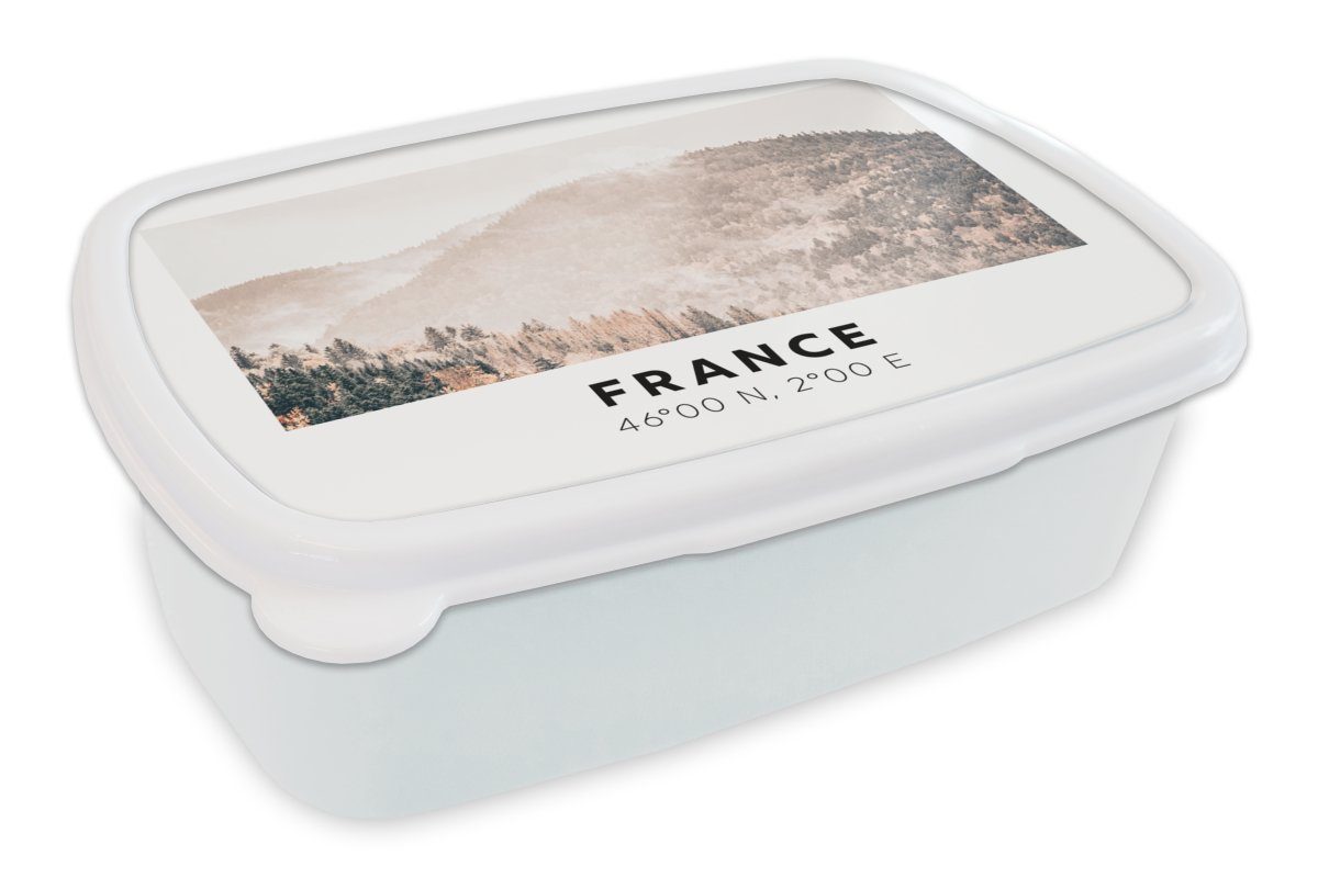 MuchoWow Lunchbox Frankreich - Wald - Berge, Kunststoff, (2-tlg), Brotbox für Kinder und Erwachsene, Brotdose, für Jungs und Mädchen weiß