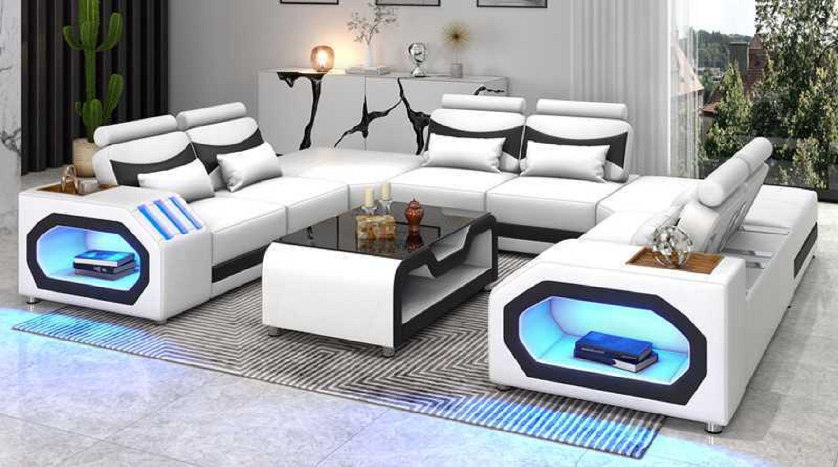 Teile, Modern Design Made in JVmoebel 5 LED, Großes Europe U XXL Weiß Ecksofa Sofa Form Ecksofa