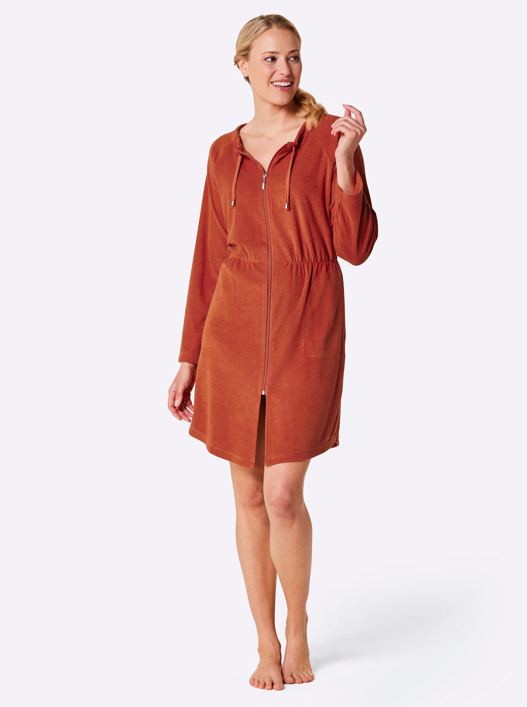 Plantier Damenbademantel Bademantel Langarm, Länge ca. 95 cm, Baumwolle, Re günstig online kaufen