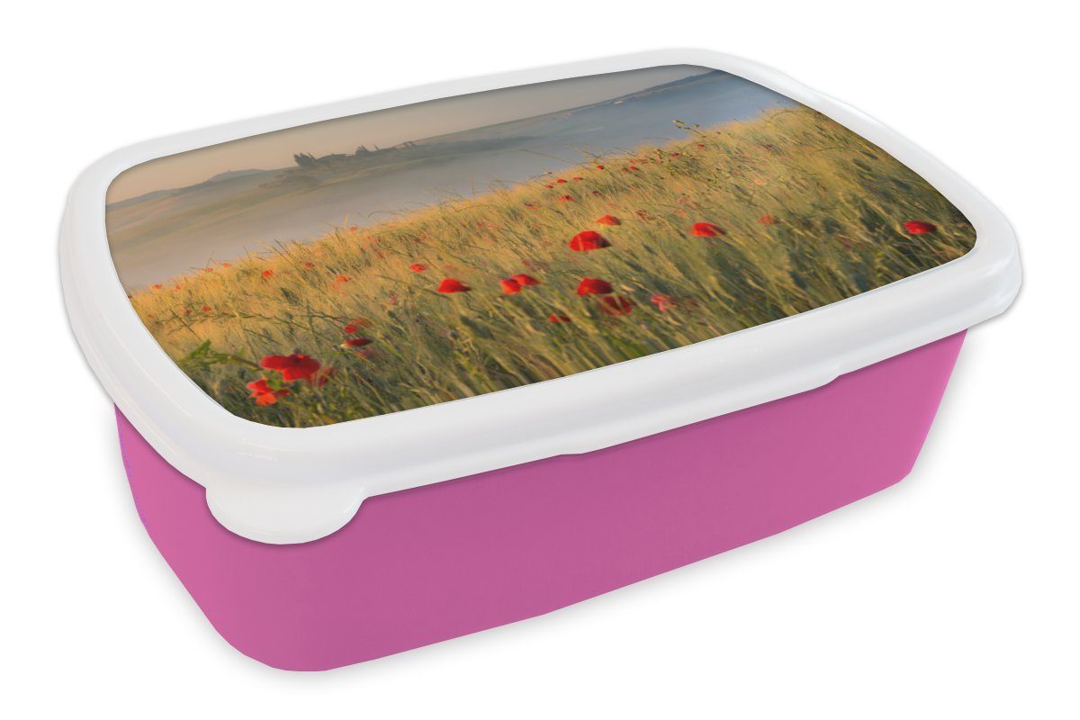 MuchoWow Lunchbox Hügel, Brotbox Mädchen, - - Snackbox, Brotdose Kunststoff, Rosen Kunststoff (2-tlg), rosa für Kinder, Erwachsene, Toskana