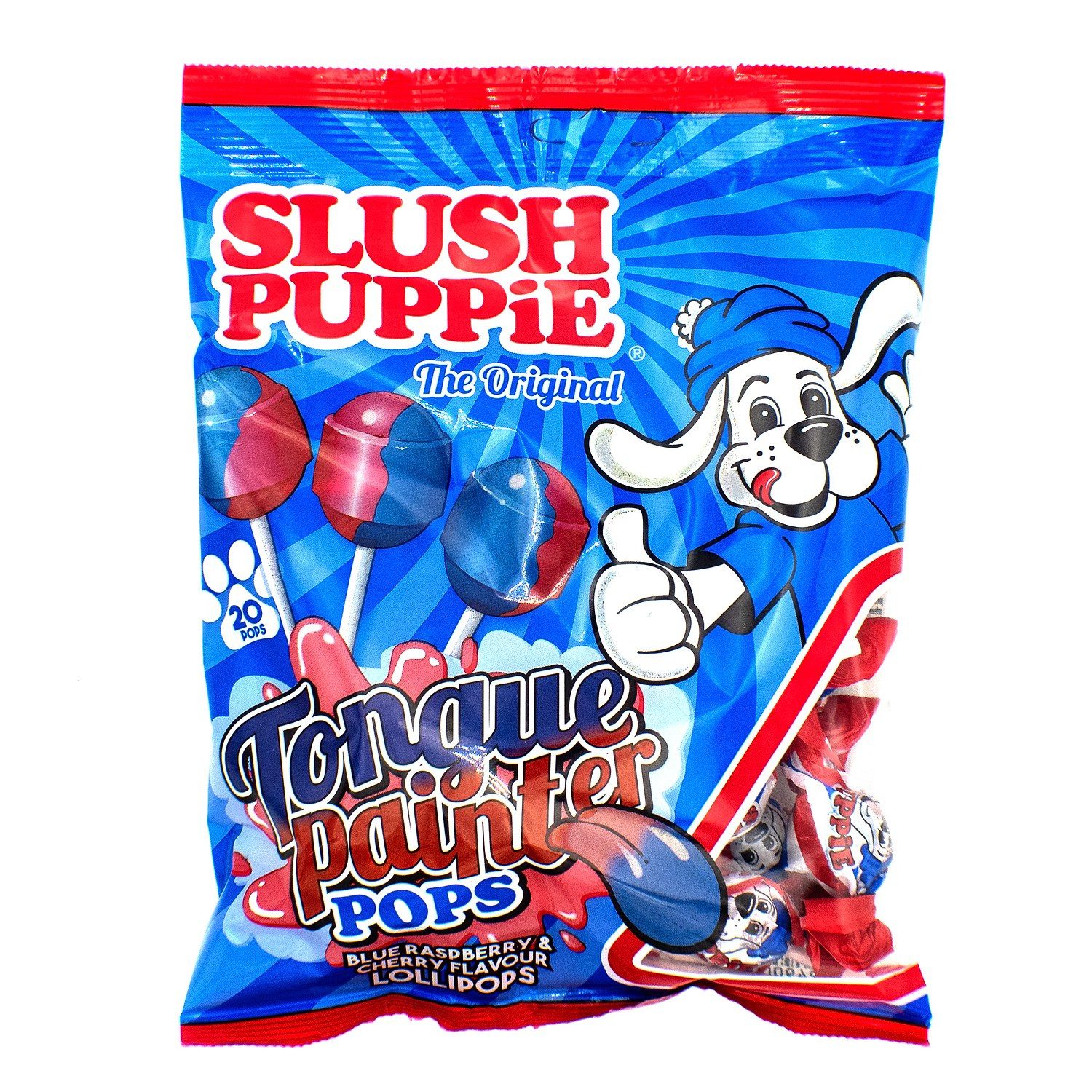 Slush Puppie Süßigkeit, 1 x 20 St., Tongue Painter Pops – Blue Raspberry & Cherry