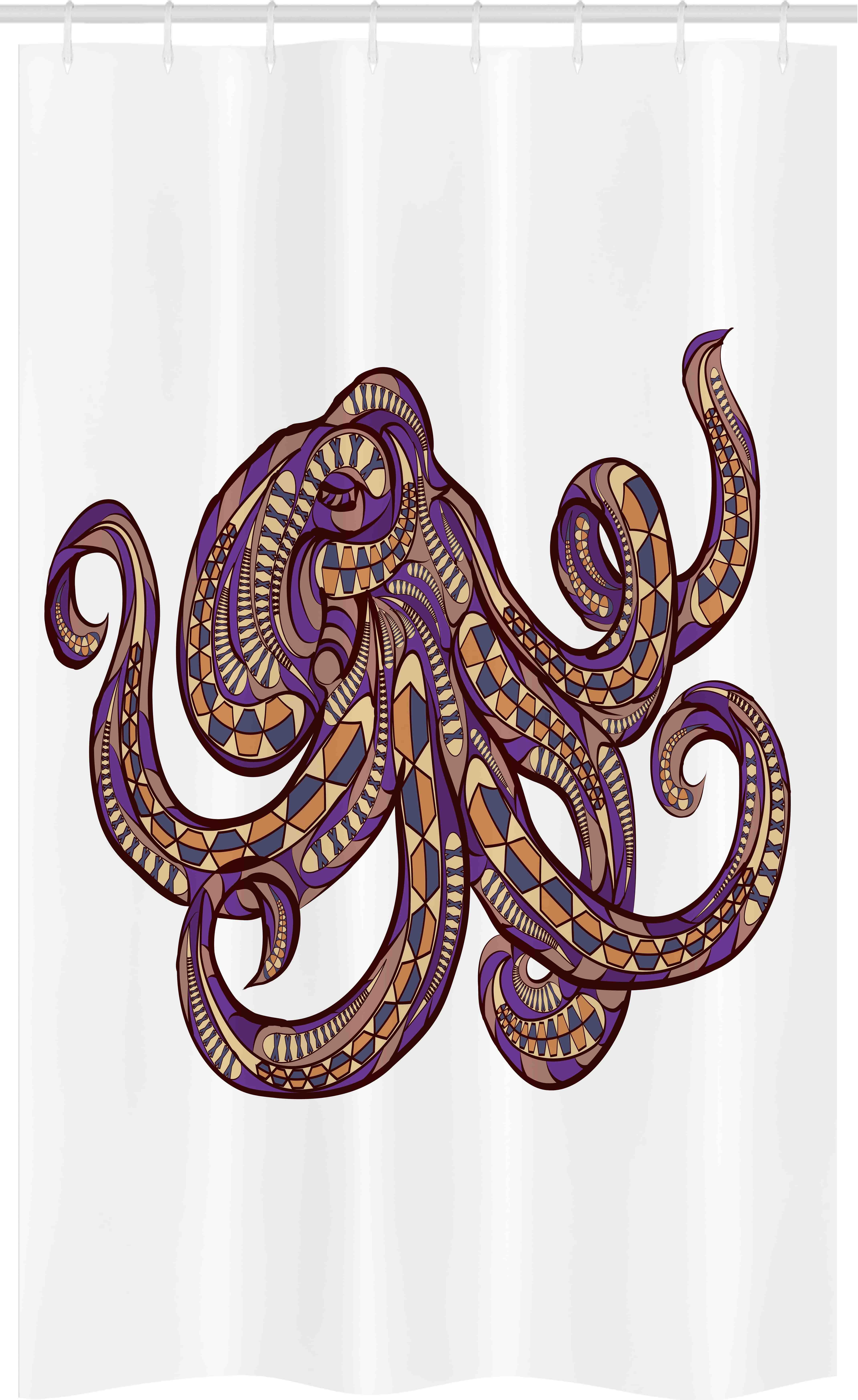 Abakuhaus Duschvorhang Badezimmer Deko Set aus Stoff mit Haken Breite 120 cm, Höhe 180 cm, Tintenfisch Muster