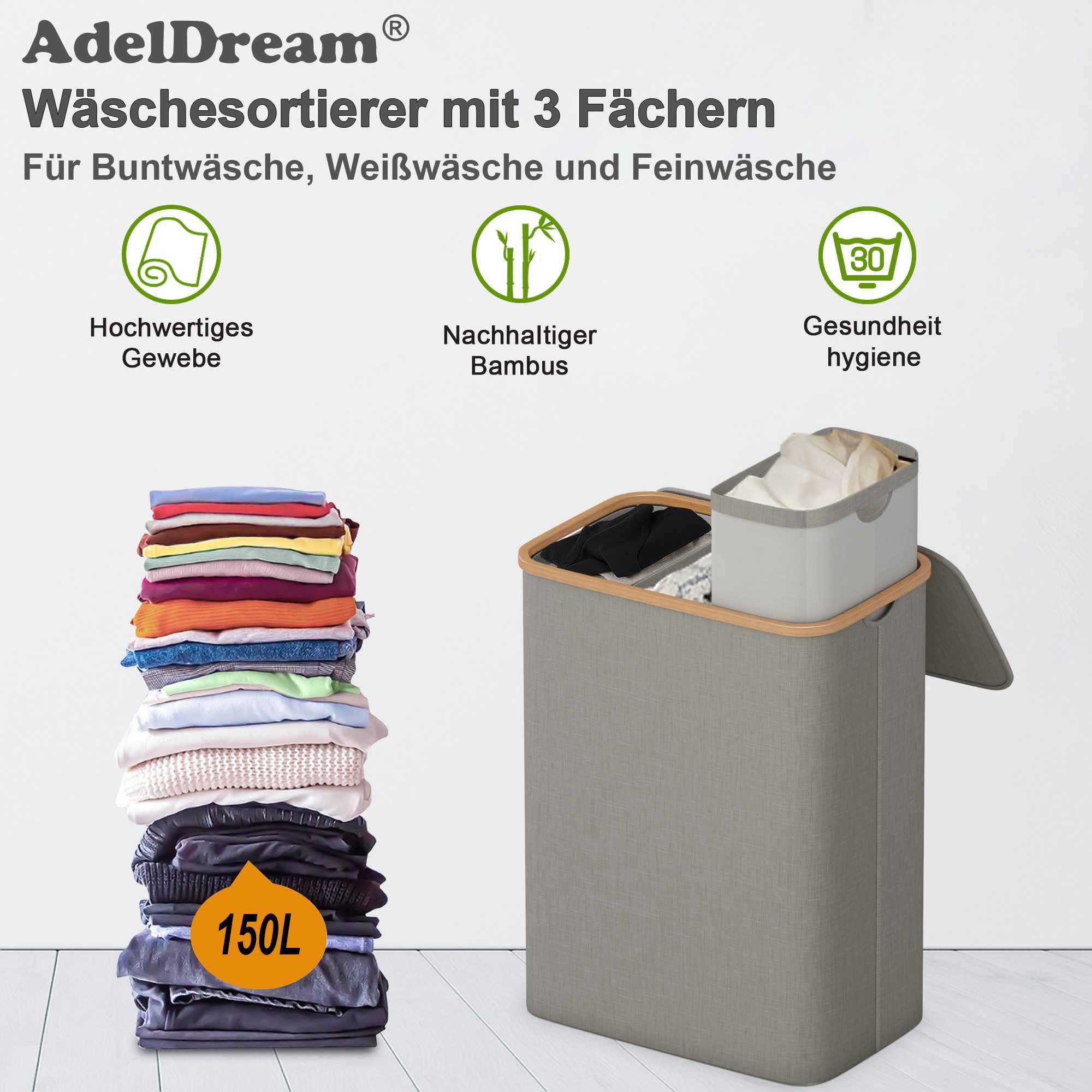 AdelDream Wäschekorb AdelDream 140L160L Wäschekorb mit Deckel