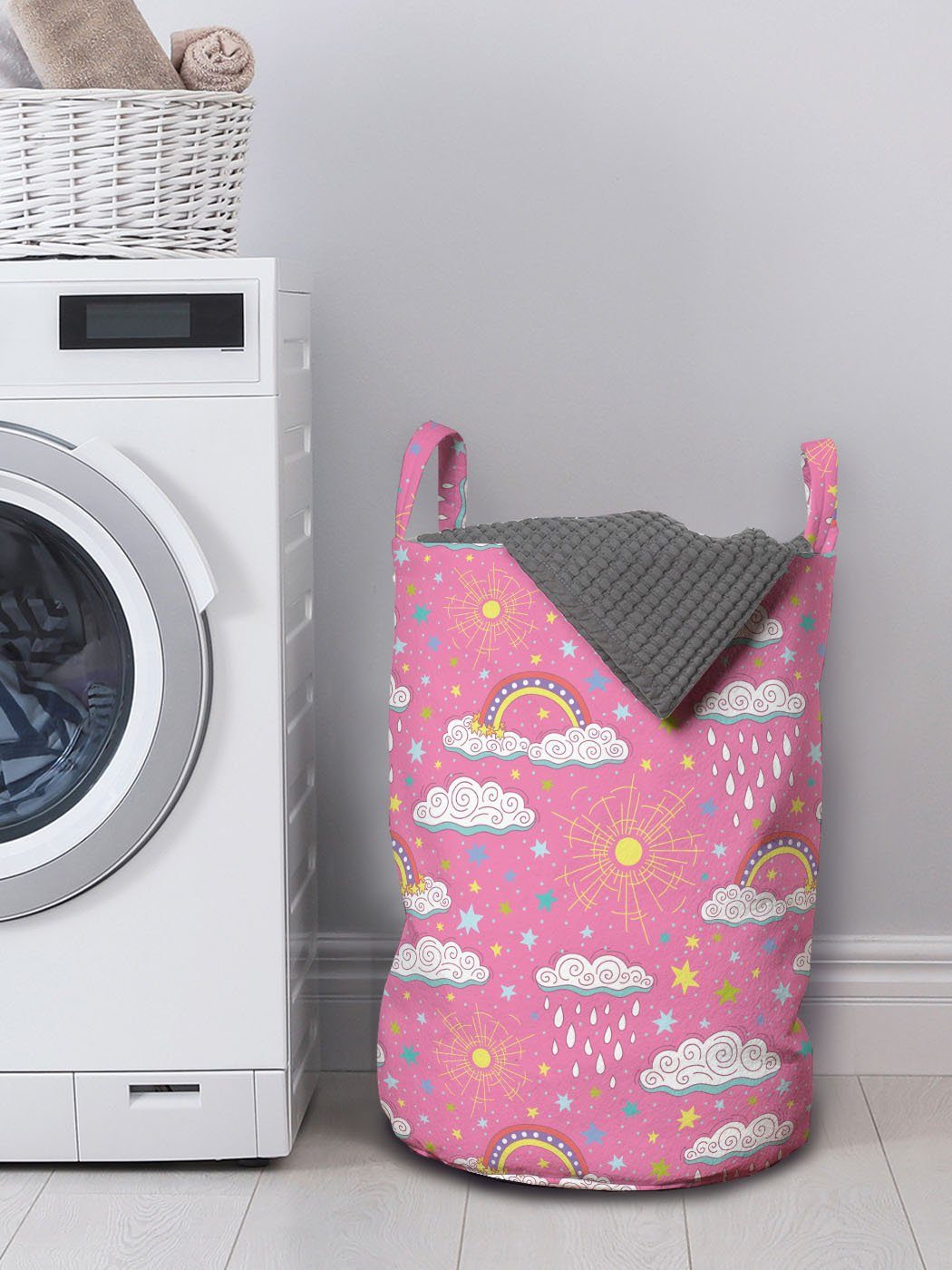 3 Regen Kordelzugverschluss Wäschesäckchen Farben-Regenbogen Griffen Wäschekorb mit Waschsalons, Abakuhaus für