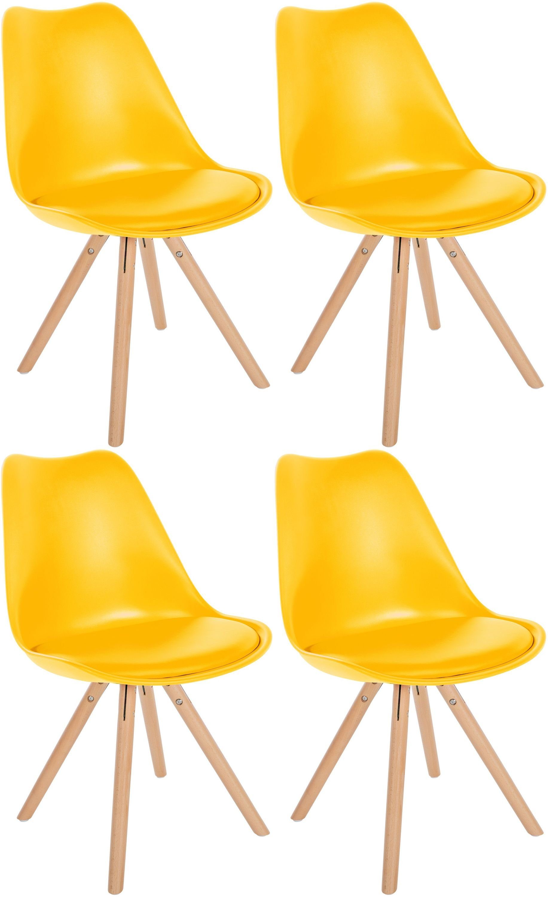 CLP Esszimmerstuhl Sofia Kunststoff (4er Set), gepolstert, Holzgestell gelb
