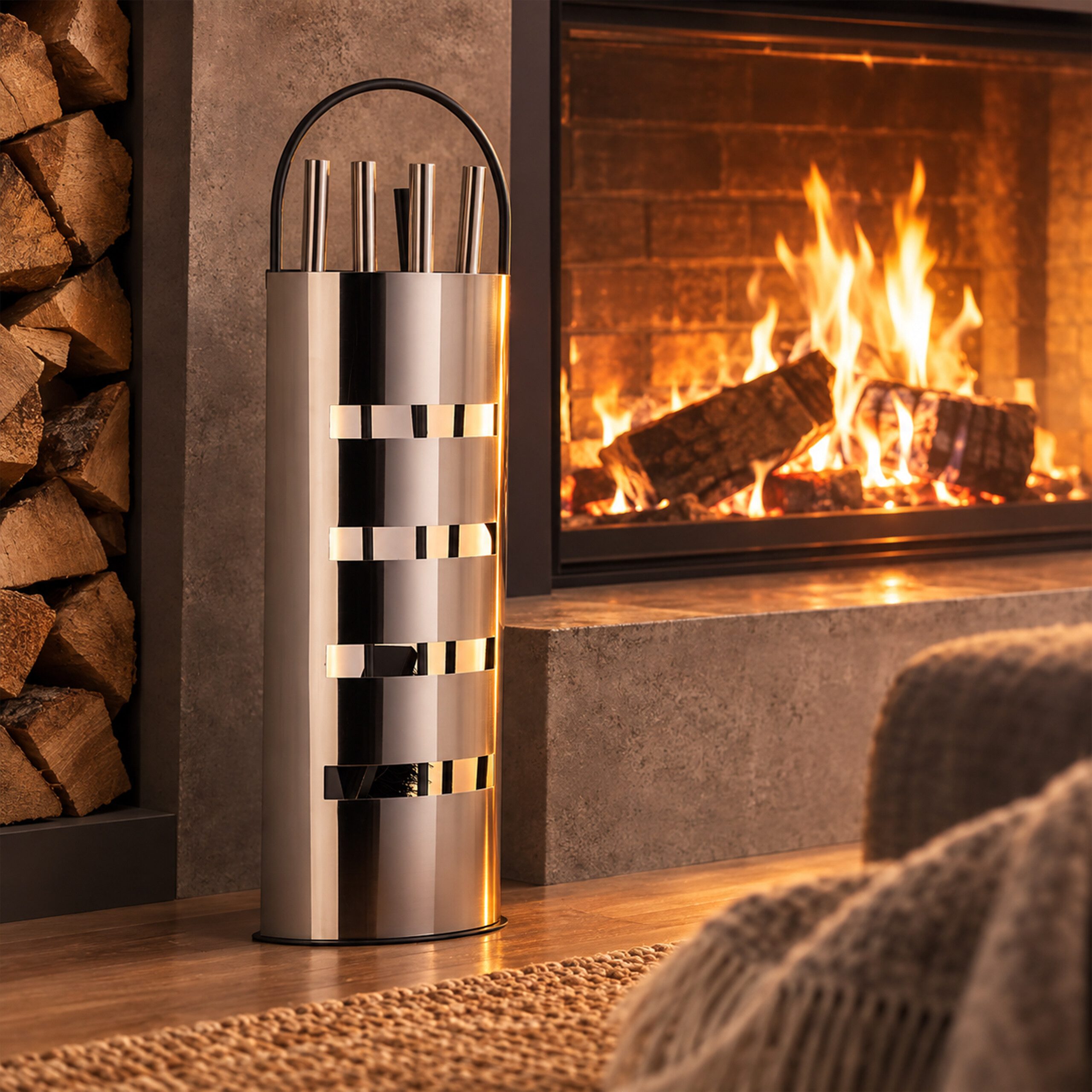 relaxdays Kamingarnitur Kaminbesteck modern 5 teilig, Ofenbesteck