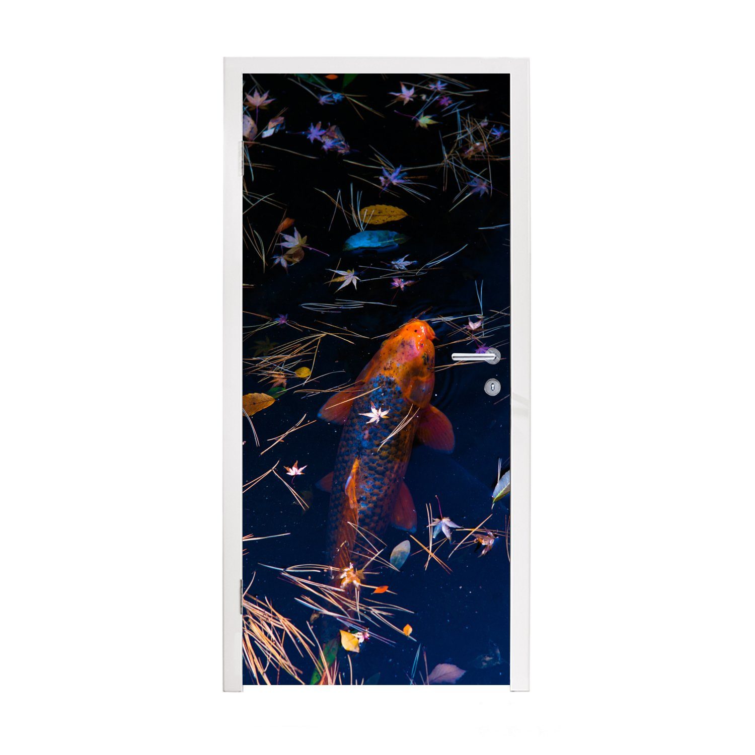 MuchoWow Türtapete Ein Türaufkleber, einem 75x205 in Teich, Koi-Karpfen Matt, Fototapete cm für (1 St), farbiger Tür, bedruckt