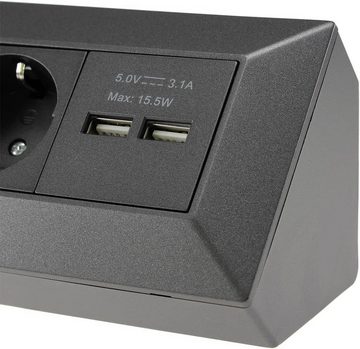 ChiliTec 4-fach Steckdosenblock+2x USB, anthrazit Mehrfachsteckdose