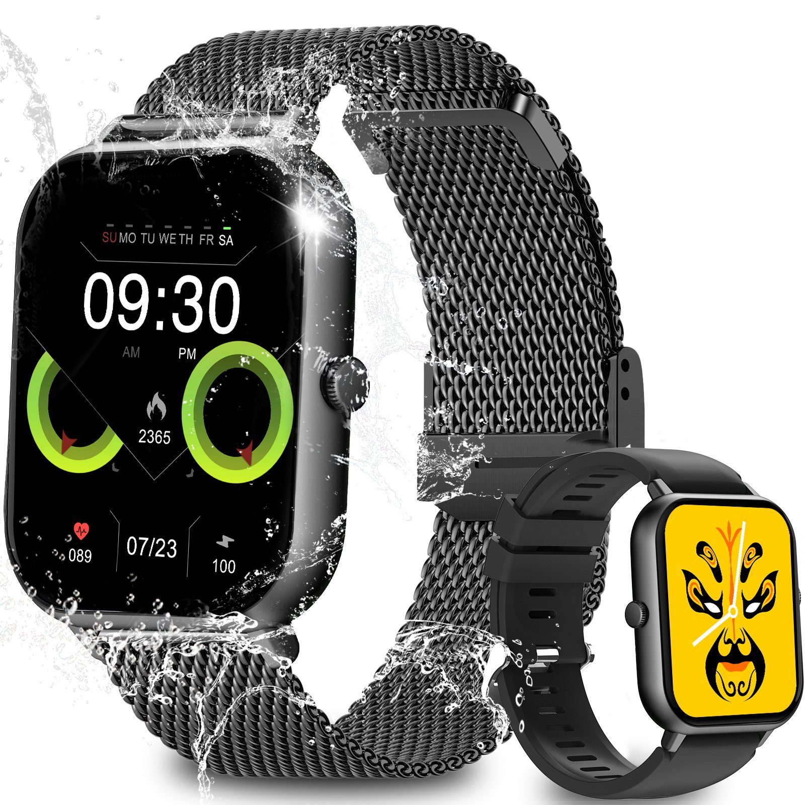 Yuede Smartwatch, Fitness Tracker uhr mit Anruffunktion für Damen und Herren Smartwatch (Quadratischer 1,85%27%27-Voll-Touch-Farbdisplay Zoll Zoll) Gesundheits-Smartwatch mit Blutsauerstoff, Blutdruckmessung, Herzfrequenz, Schlafqualität, Schrittzähler, Atemtraining, Musiksteuerung und Fernfotografie etc., IP67 wasserdichte Sportuhr mit mehr als 50 Sportmodi und Doppelriemen, für Android IOS
