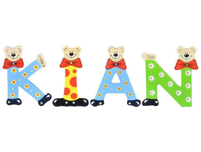 Playshoes Deko-Buchstaben (Set 4 St) Kinder Holz-Buchstaben Namen-Set KIAN - sortiert Farben können variieren bunt