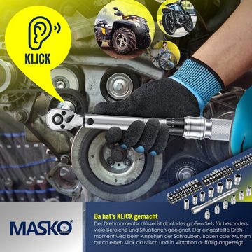 MASKO Drehmomentschlüssel, 45-tlg. Set Auto, Fahrrad & Motorrad 1/4 Zoll 5-25Nm inkl. Handschuhe