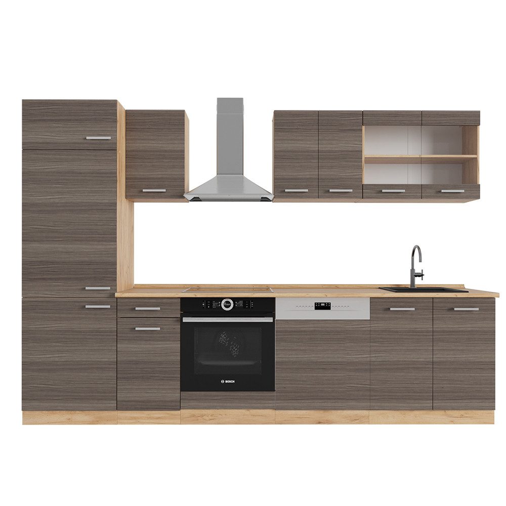 Vicco Küchenzeile R-Line, Edelgrau/Goldkraft Eiche, 300 günstig online kaufen
