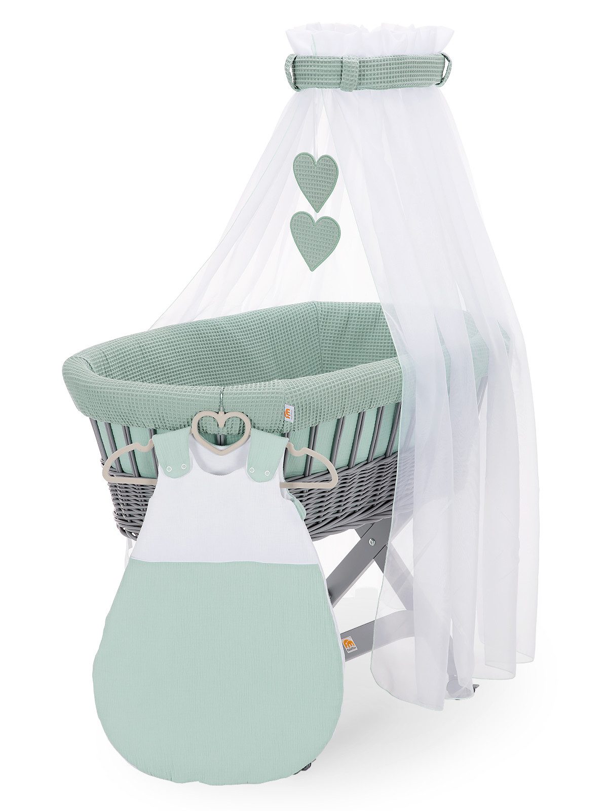 FabiMax Stubenwagen grau lackiert, Komplettset, Musselin & Waffelpiqué, Ink günstig online kaufen