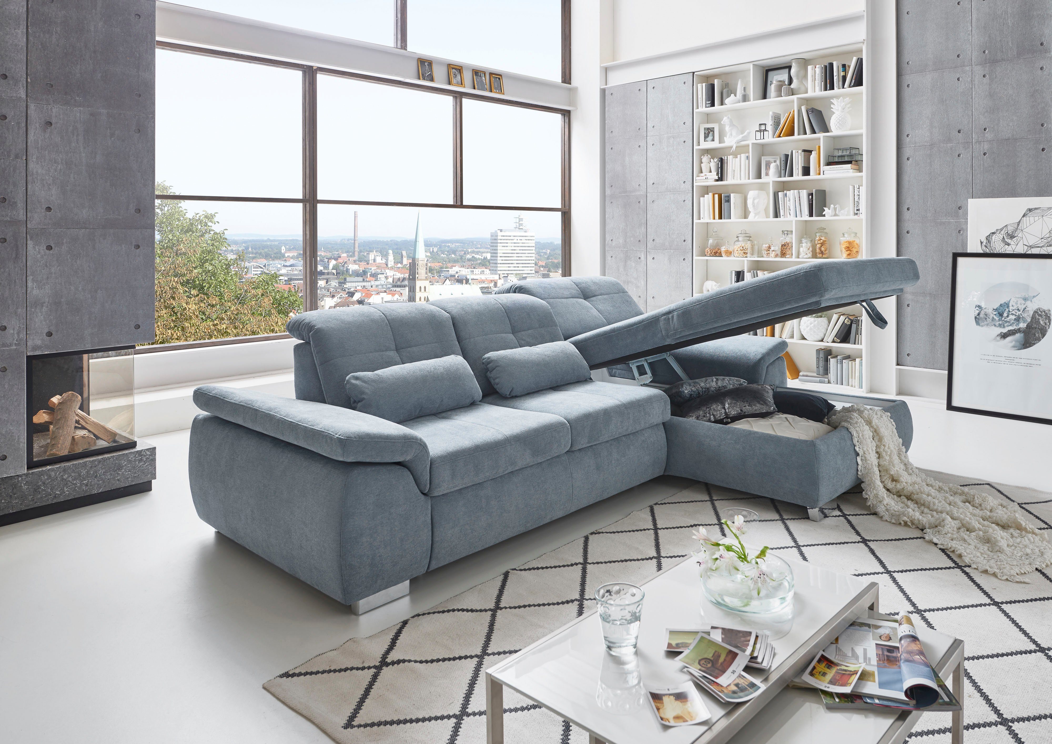 Die PlanBar Ecksofa MP-IN16037 L-Form, Breite 289 cm, mit Kaltschaum-Polsterung, mit Sitztiefenverstellung & Zierkissen