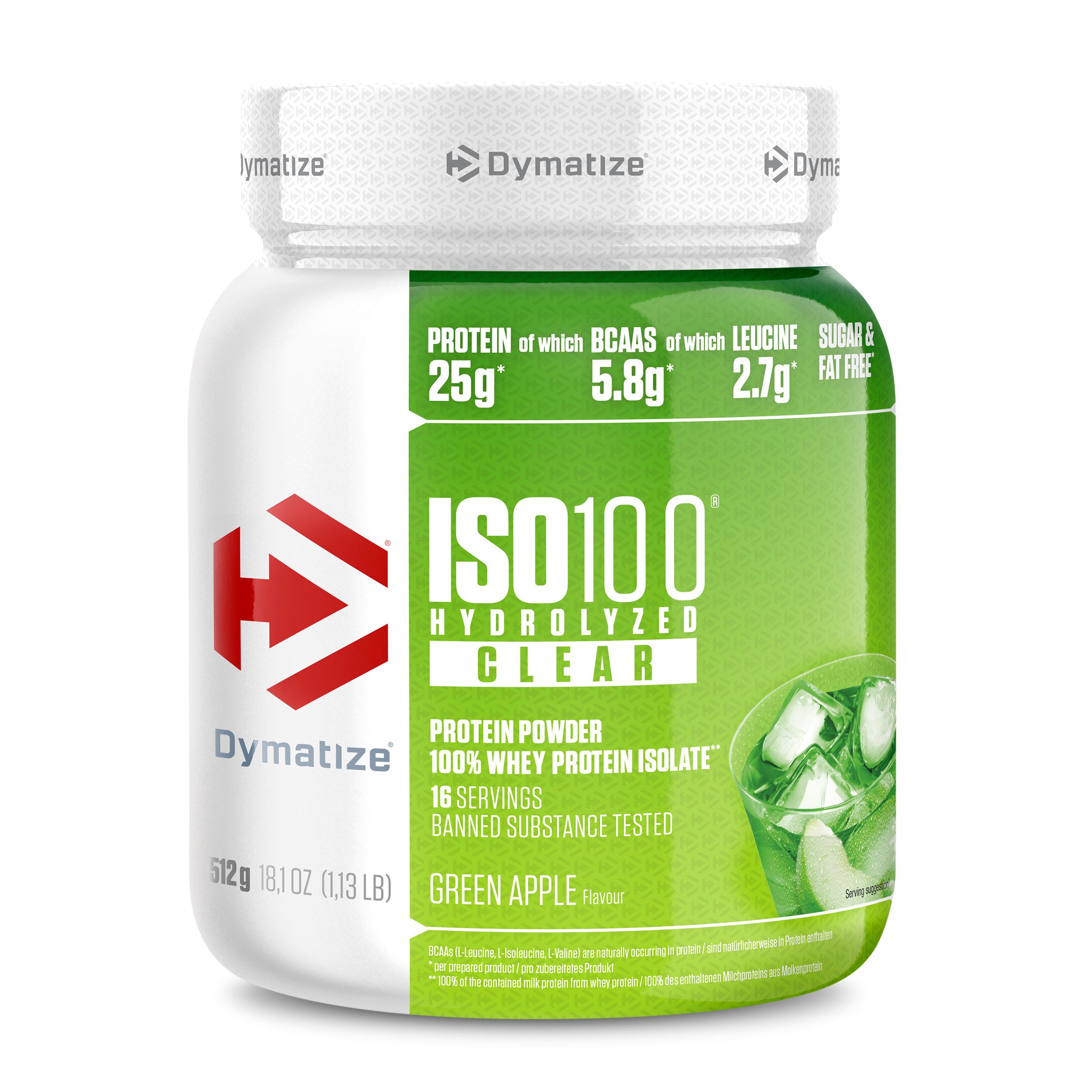 Dymatize ISO 100 Hydrolized Clear Green Apple 512g Whey Protein Pulver Pulver, 1 er 1 St., 512 g