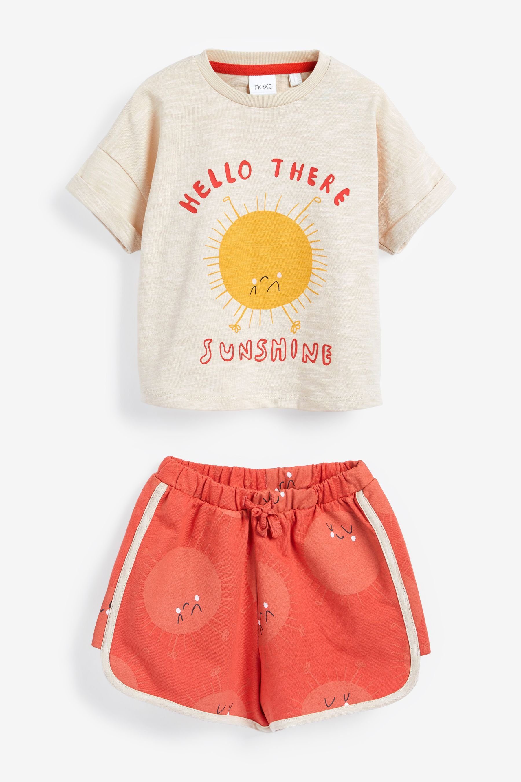mit Sonnenstrahlen-Grafik Shorts (2-tlg) Next Shorts T-Shirt und & T-Shirt Set: