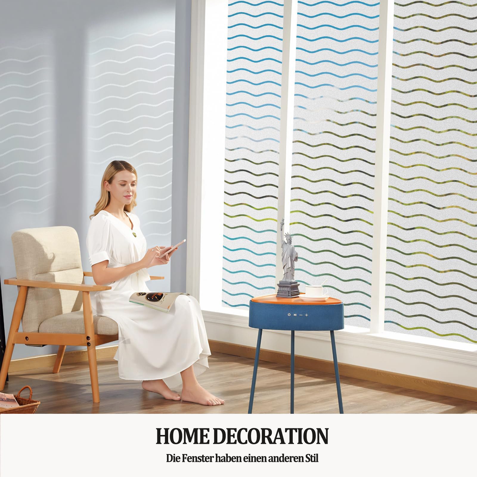 Coonoor Fensterfolie Dekorfolie Wellenmuster Fensterfolie, Blickdicht Selbs günstig online kaufen