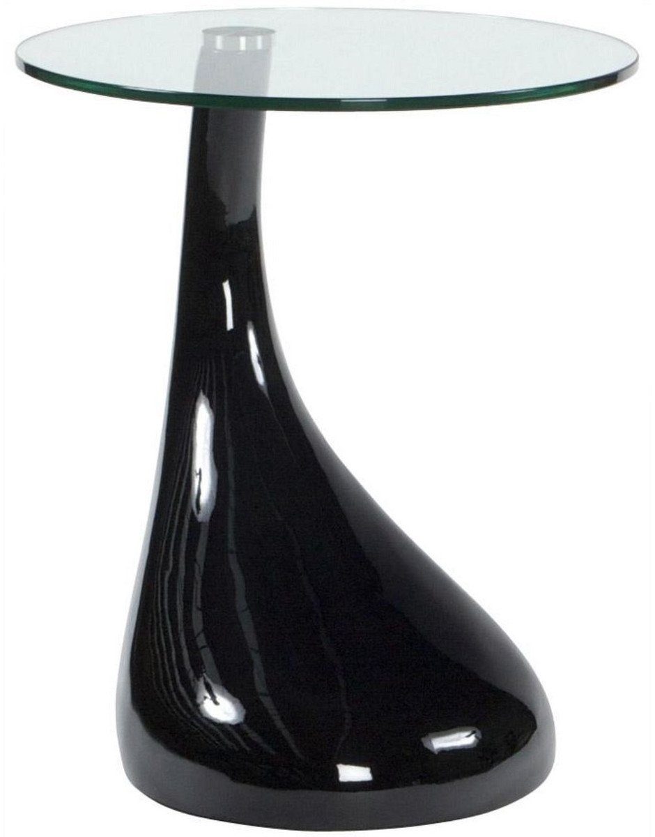 Casa Padrino Beistelltisch Beistelltisch Schwarz Ø 45 x H. 54 cm - Moderner Fiberglas Tisch mit runder Glasplatte - Designermöbel