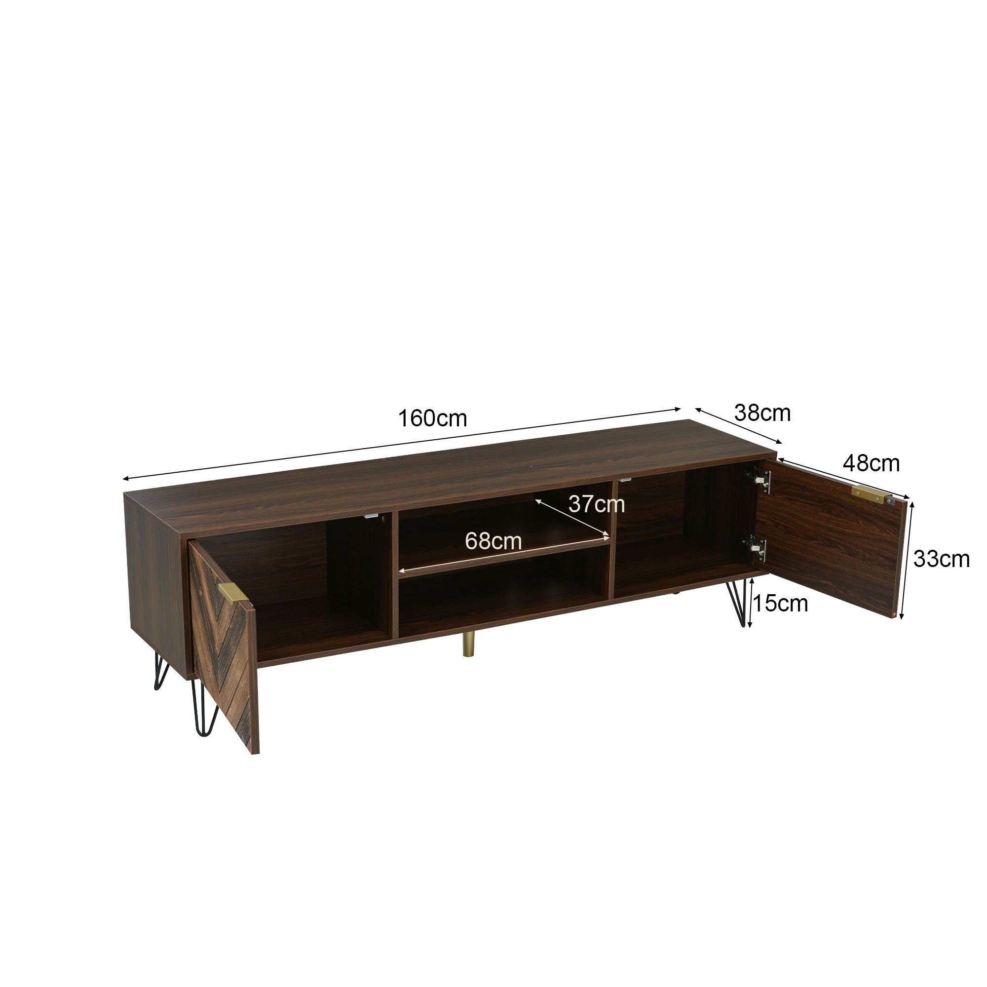 WISHDOR TV-Schrank Paneel aus Fächern,niedriges cm) Massivholzfurnier (160x38x48 zwei mit