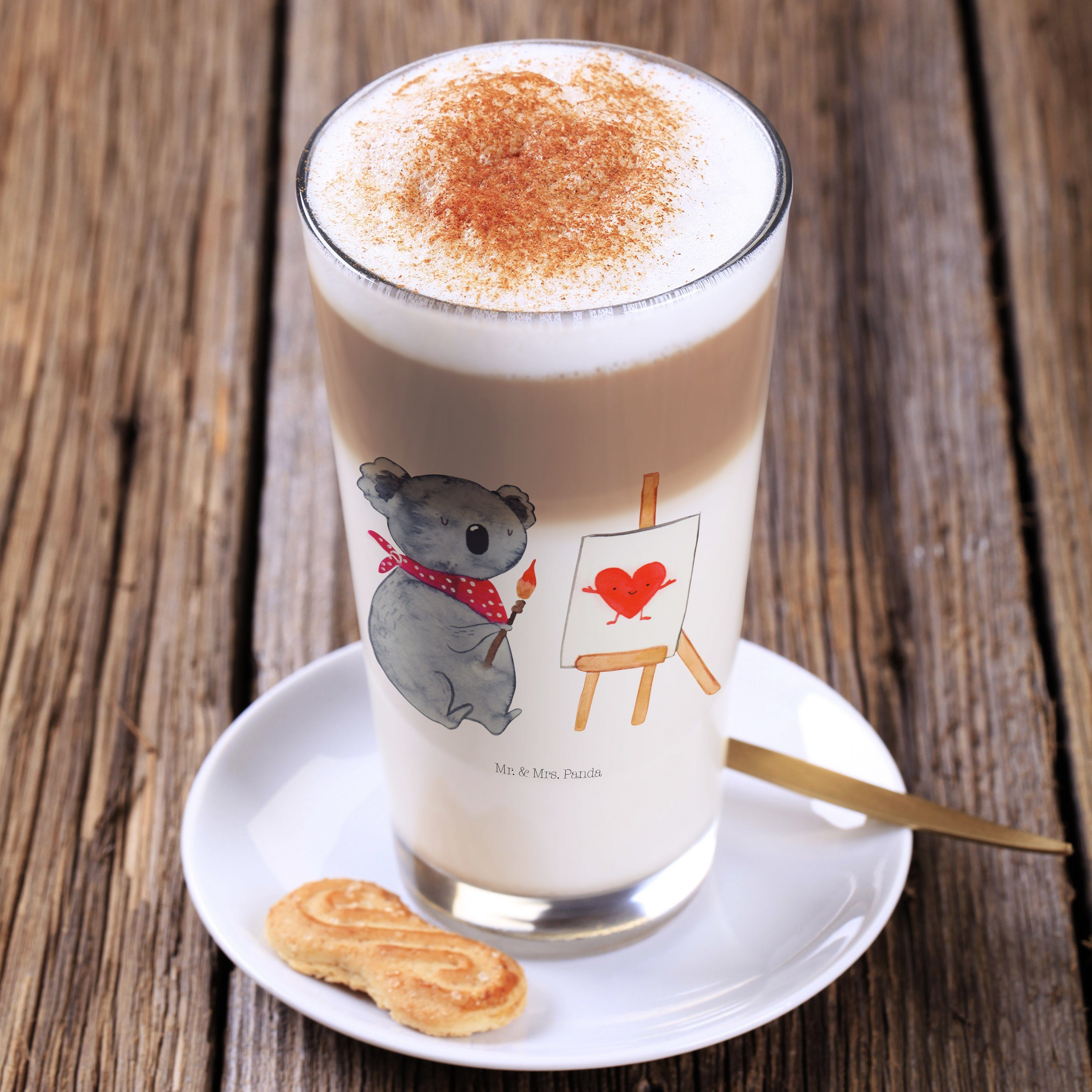Macchiato, Künstler Latte Mrs. Mr. - Glas Premium Panda Cappuccino, Koala - Geschenk, Glas & Transparent