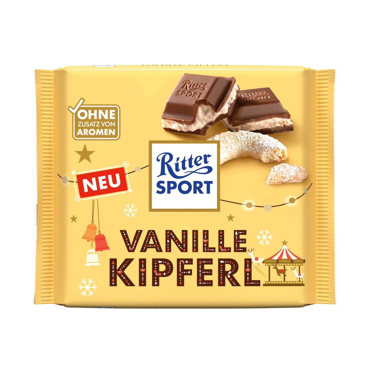 Ritter SPORT Schokolade, Ritter Sport Vanillekipferl gefüllte Vollmilchschokolade Packung 100g