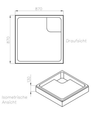 OTTOFOND Duschwanne, quadratisch, Sanitäracryl, Set, 90x90x3 cm, mit Wannenträger, Ablaufgarnitur und Fugendichtband