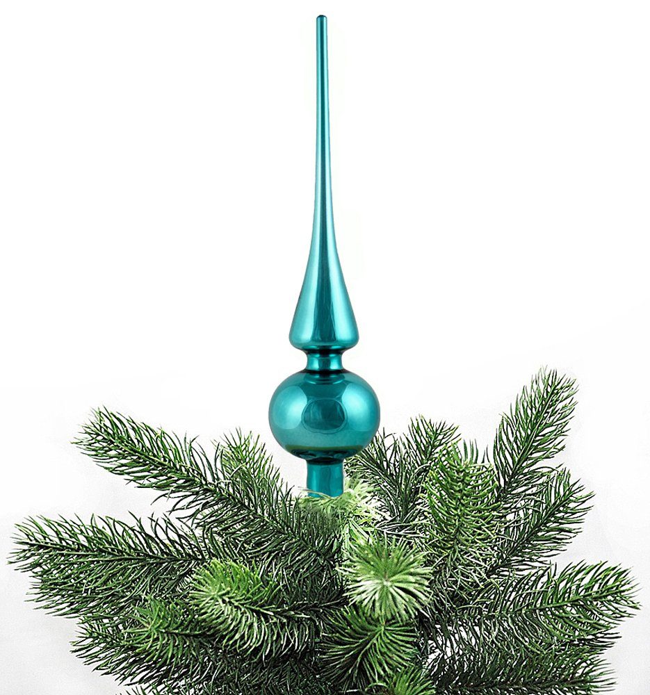 JACK Christbaumspitze Christbaumspitze Echt Glas 26 x 6 cm Matt Glanz Weihnachtsbaum Spitze, Baumspitze aus Echt Glas, inklusive praktischer Aufbewahrungsbox Turquoise Glanz