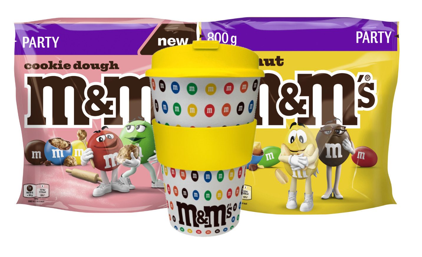 M&M's Süßigkeit Coffee Cup mit M&M'S Peanut 800g & Cookie 675g - Gelb
