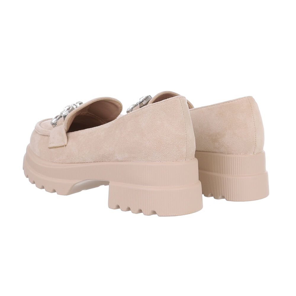 Ital-Design Damen Mokassins Freizeit Slipper Blockabsatz Mokassins in Beige